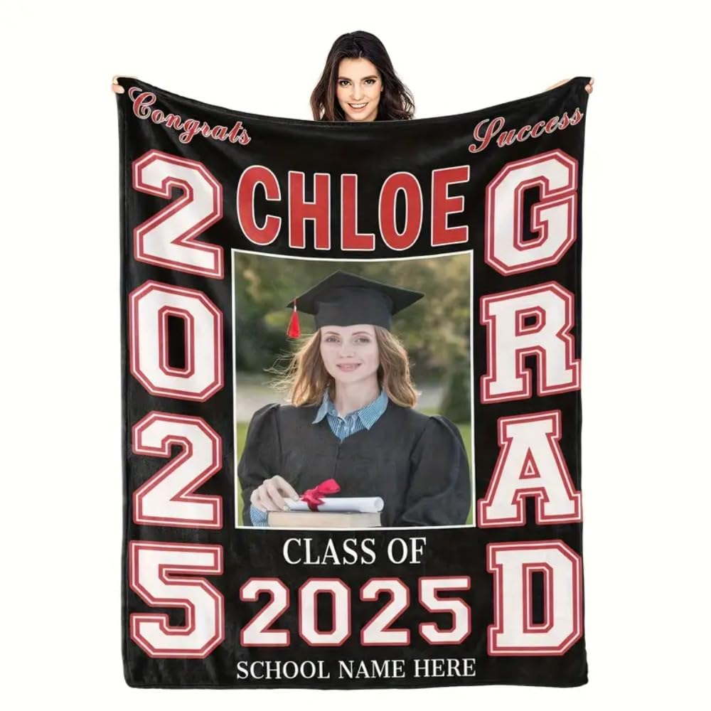Couverture flanelle classe de 2025 personnalisée | Décoration fête de diplôme