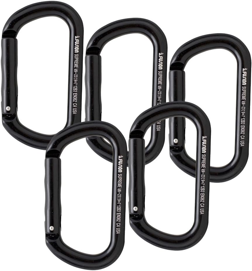 Fusion Climb Supreme II Aluminum Oval-Shape Carabiner 5-Pack,Black,One Size,(FP-9318-BLK-5P)