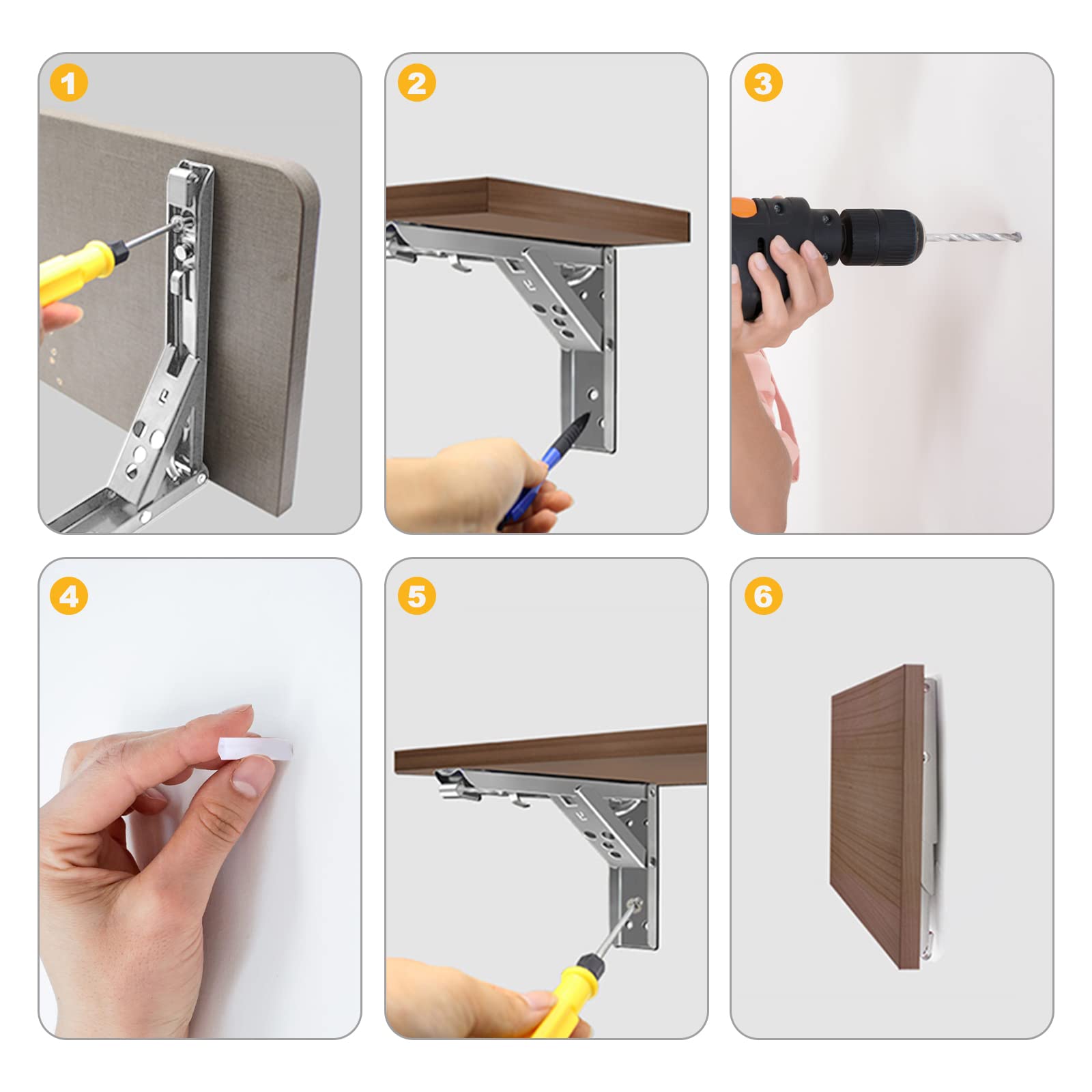 Soporte Estantería Plegable 500MM, LYCXAMES 2 Piezas Escuadras Abatibles Soporte Pared de 304 Acero Inoxidable con Tornillossado para Mesa De Banco, Estanterias, Cocina, Exhibición, Jardín