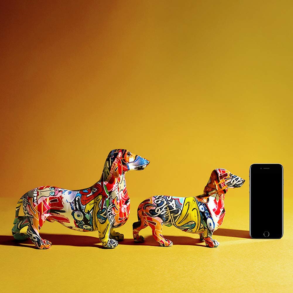 Bunte Dackel Hund Dekoration Umwelt Harz Tier Statue Handwerk Heimdekoration Skulptur Geschenk, EIN Geschenk