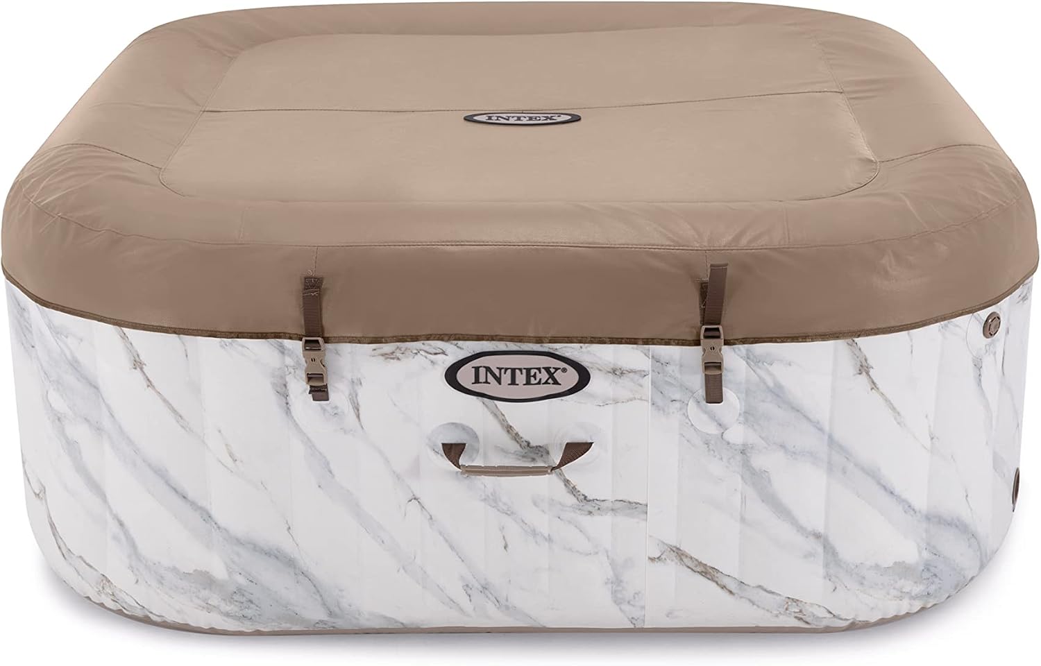 Intex PureSpa Calacatta Square Hot Tub with its insulated cover securely fastened.