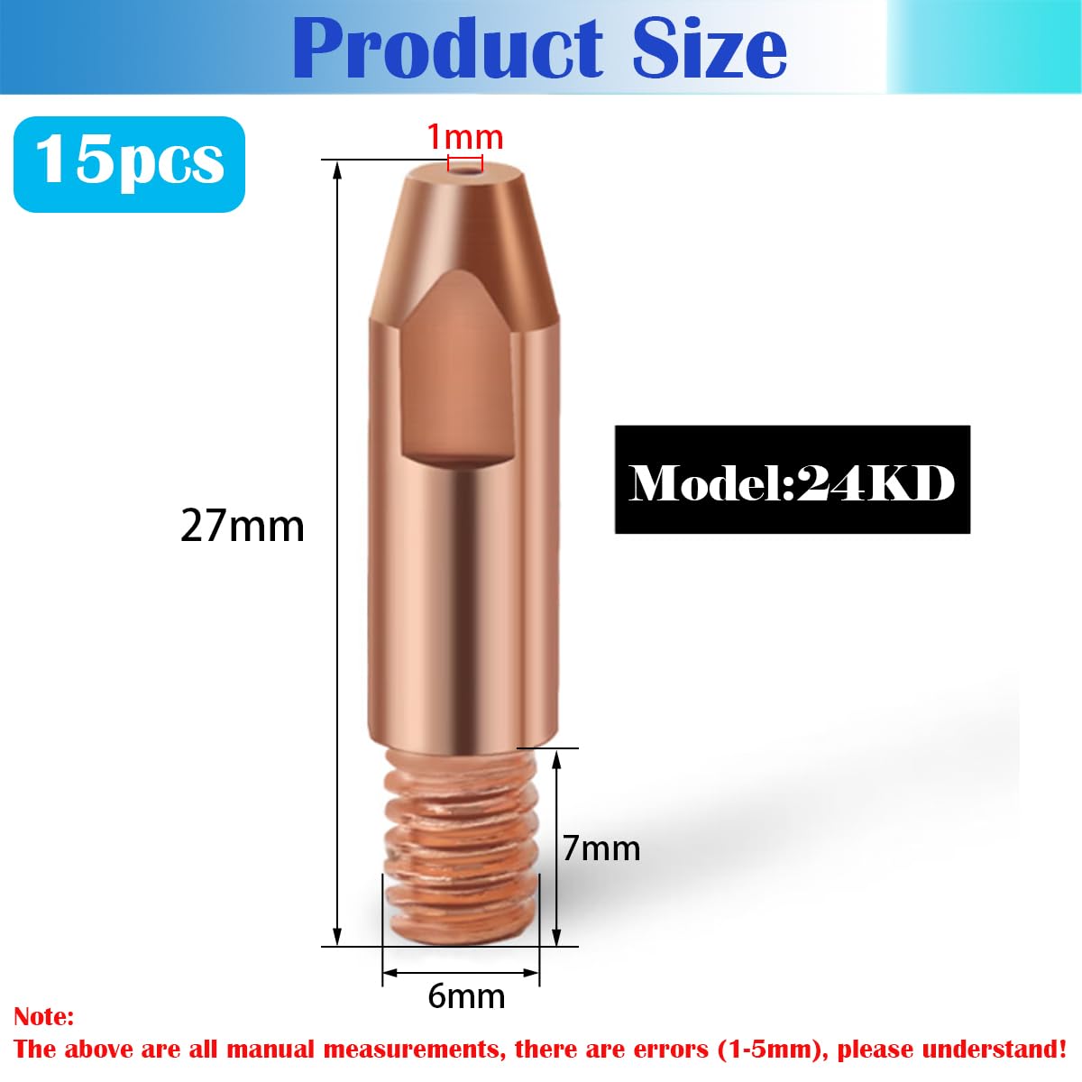 Ugello Punta Saldatura, Dujelixa Ugello Power da 1,0 mm, Ugello Saldatura Manuale 24KD, 15 Pezzi Ugello Saldatura Gas M6 Ugello Mig per Accessori Pistola Saldatura MIG/MAG 24KD Parti soggette ad usura