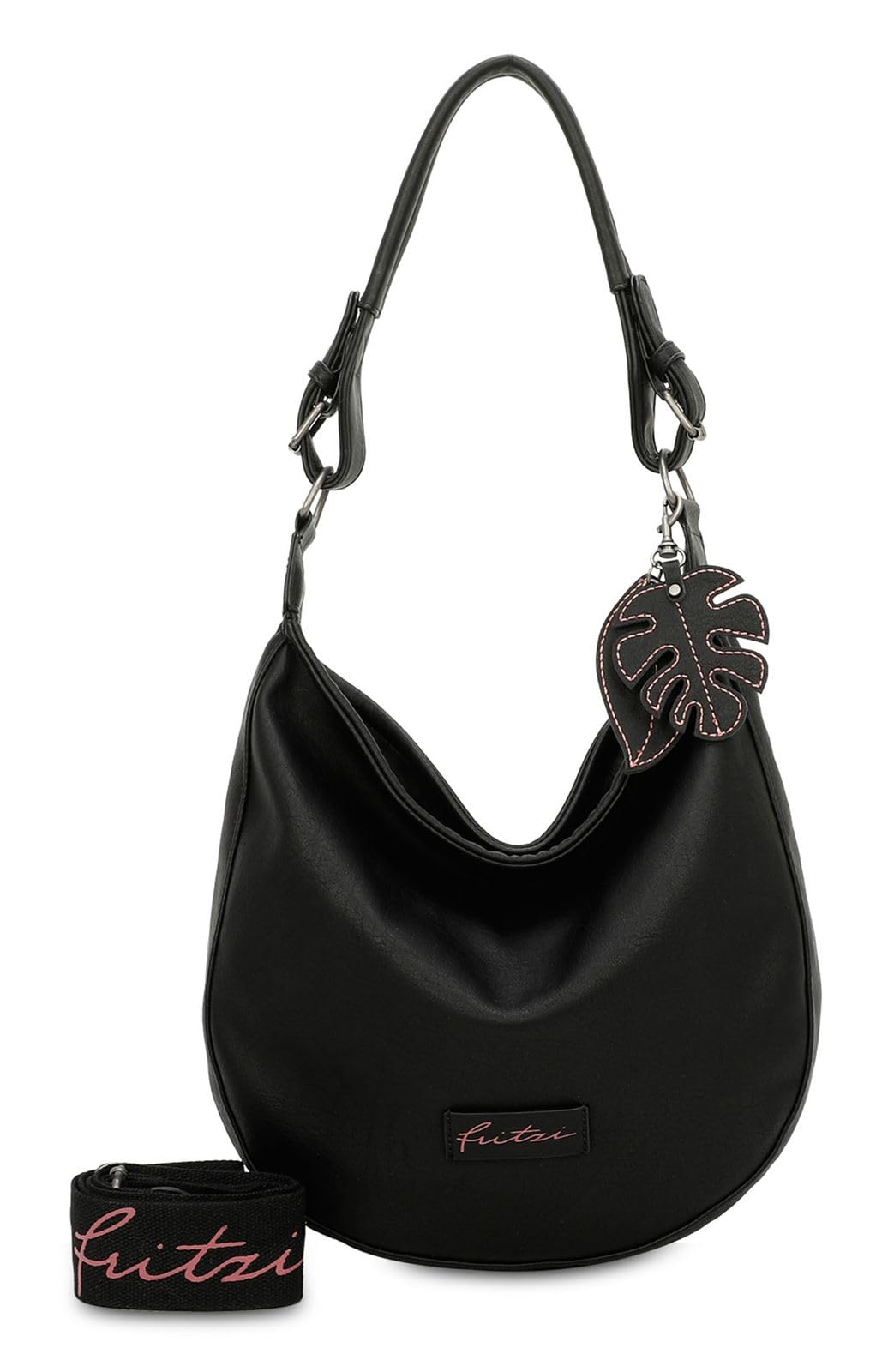 Fritzi Hoja Hobo Schultertasche Umhängetasche Damen Lederimitat mit Reißverschluss und abnehmbarem verstellbarem Schultergurt für Alltag Arbeit Freizeit 10 L – Grau, Schwarz, Blau, Grün, Braun
