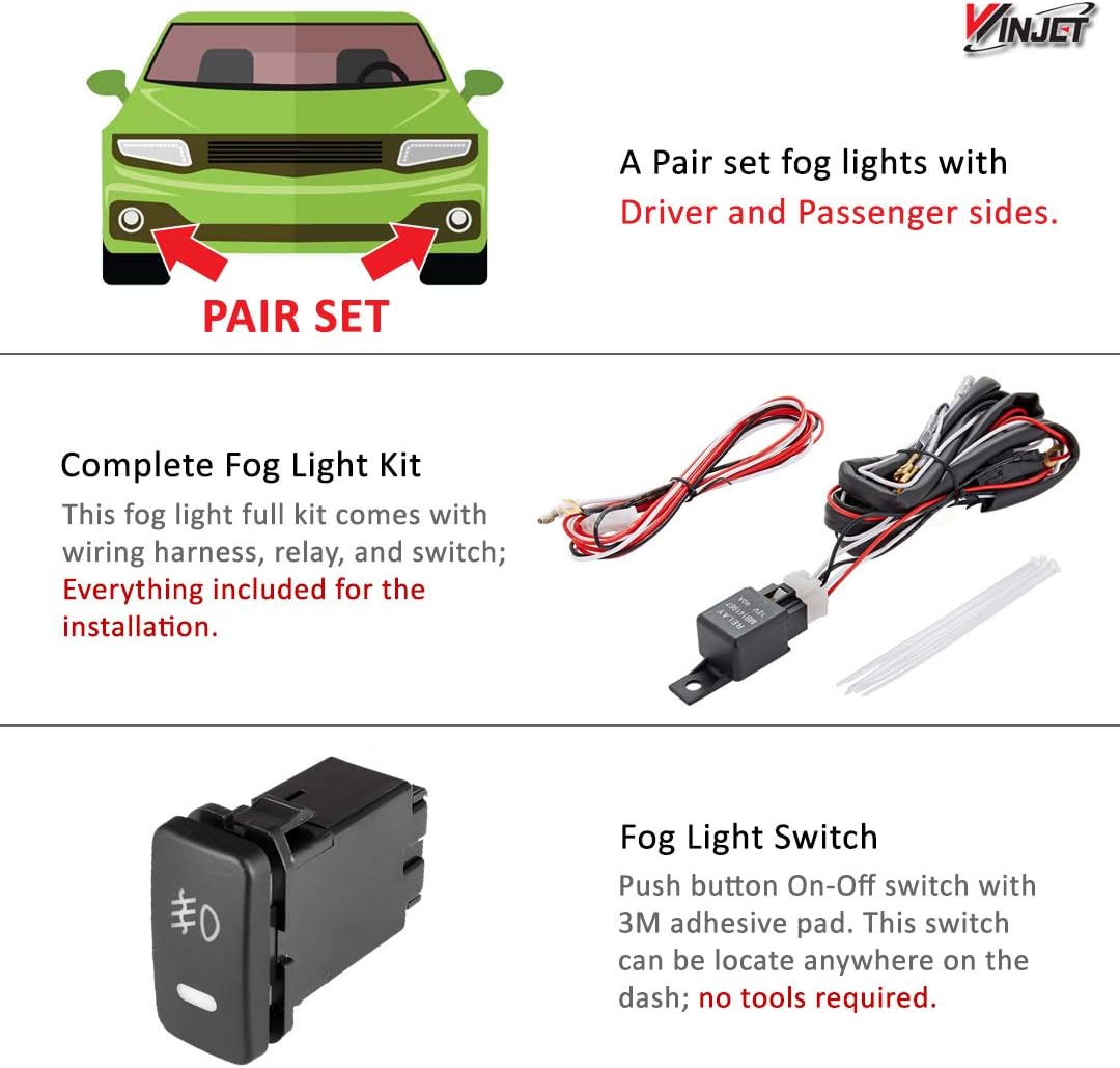 Winjet Fog Lights Assembly fit for 05-11 Tacoma Fog Light, Clear(Wiring Kit Included