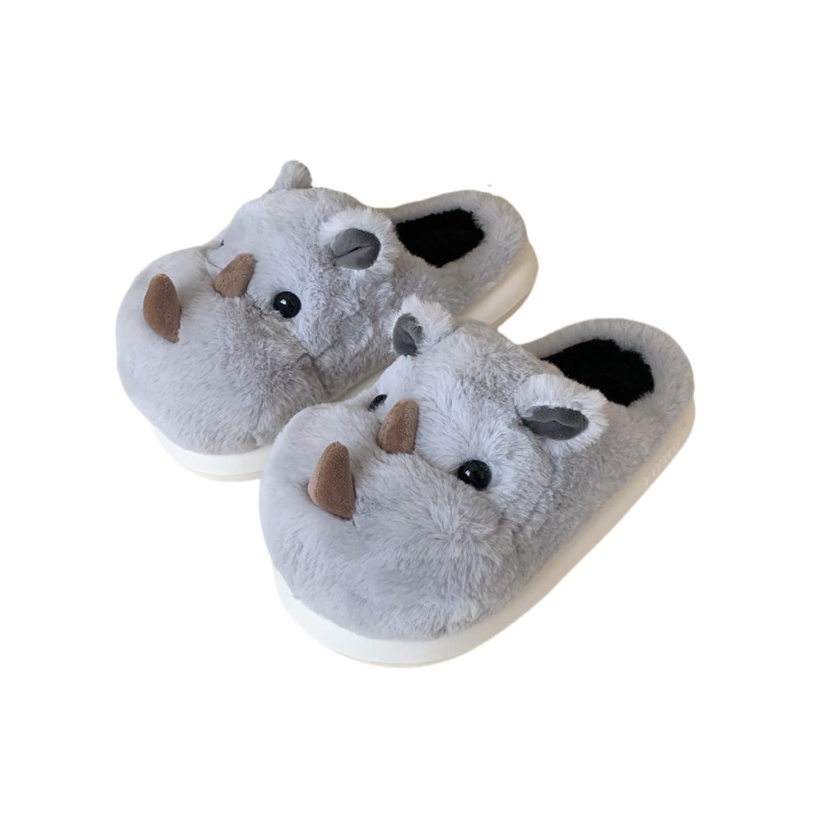 HTYUKFDG 3D Cartoon Rhino Women's Adult Slippers, Grey, Size 38/39 EU, Cozy Fuzzy House Slippers for Winter Indoor/Outdoor