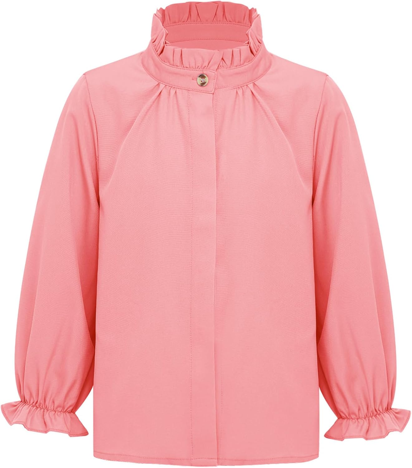 JEYPINMI Child Girls Ruffled Collar Loose Blouse Long Sleeve Top Button-Down School Uniform Shirts Spring Fall
