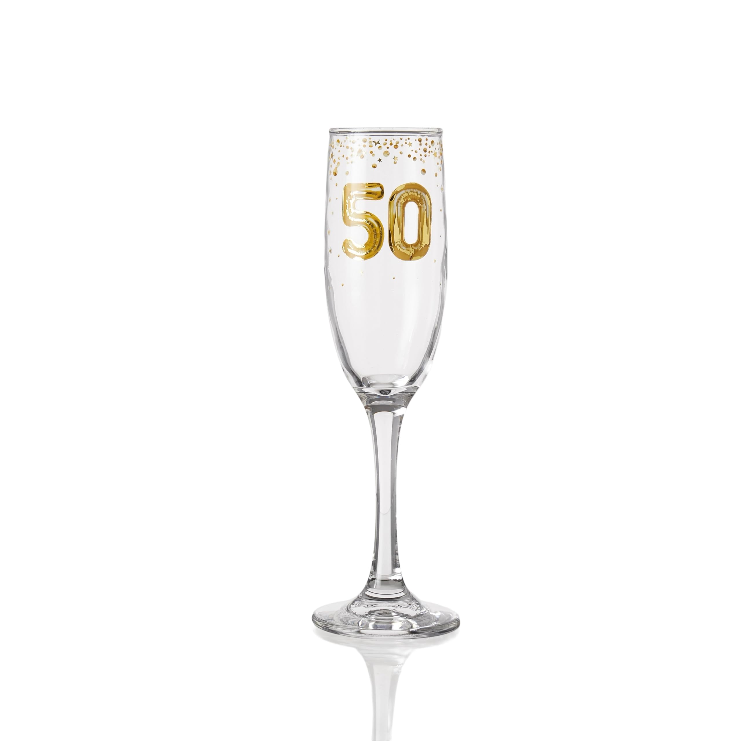 Hox Flauta de champán para regalo de 50 cumpleaños, elegante diseño de globo dorado, cristal transparente para Prosecco, champán y vino espumoso, recuerdo de celebración premium en caja de regalo