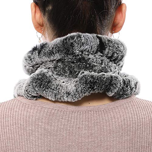 Valpeak Fur Scarves for Women Rabbit Fur Scarf Wrap Wave Cut Fur Neck Warmer Scarf for Winter Knitted Fuzzy Fluffy4