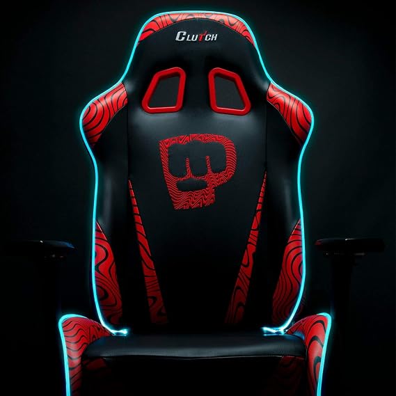 Clutch Chairz Throttle Series Pewdiepie Edition LED Gaming Chair - Premium Ergonomic Design, Lumbar and Head Support Pillows - Black/Red