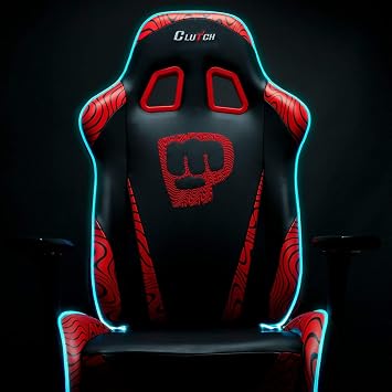 Clutch Chairz Throttle Series Pewdiepie Edition LED Gaming Chair - Premium Ergonomic Design, Lumbar and Head Support Pillows - Black/Red