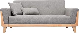 Miliboo - Sofá escandinavo de 3 plazas de tela gris y madera clara fiordo
