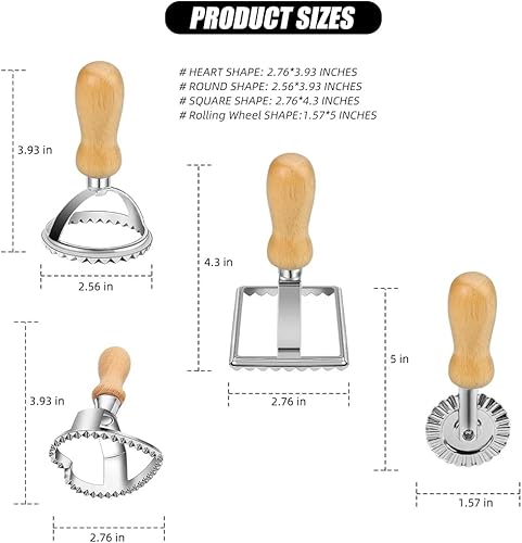 Miniatura 2 de Juego de sellos para ravioles, cortador de ravioles, cortador de sellos para ravioles con juego de ruedas de rodillo, molde redondo y cuadrado para