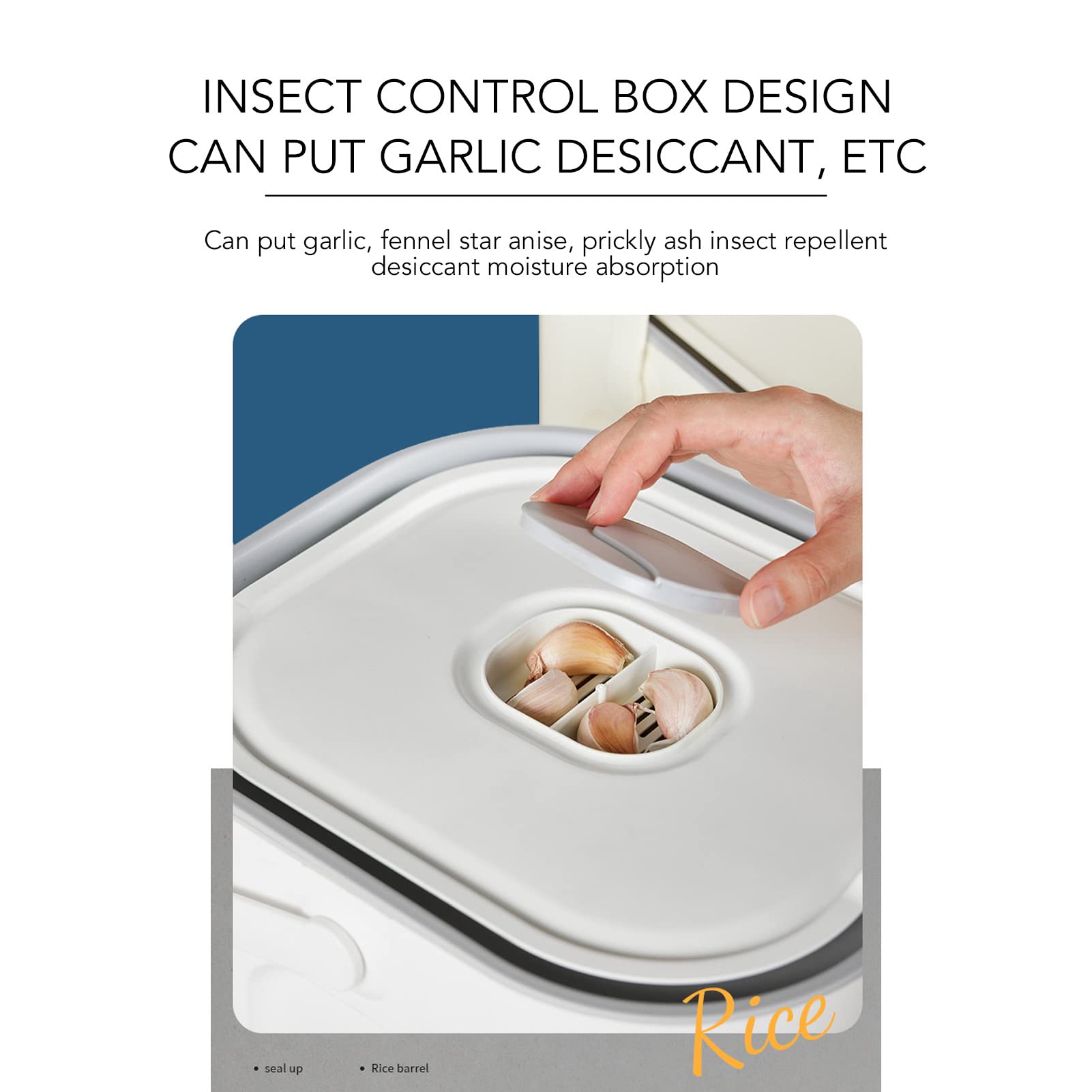 Boîte de riz de cuisine seau 10 kg ménage scellé distributeur de céréales conteneur de stockage pour aliments secs, farine, aliments pour animaux de compagnie, céréales