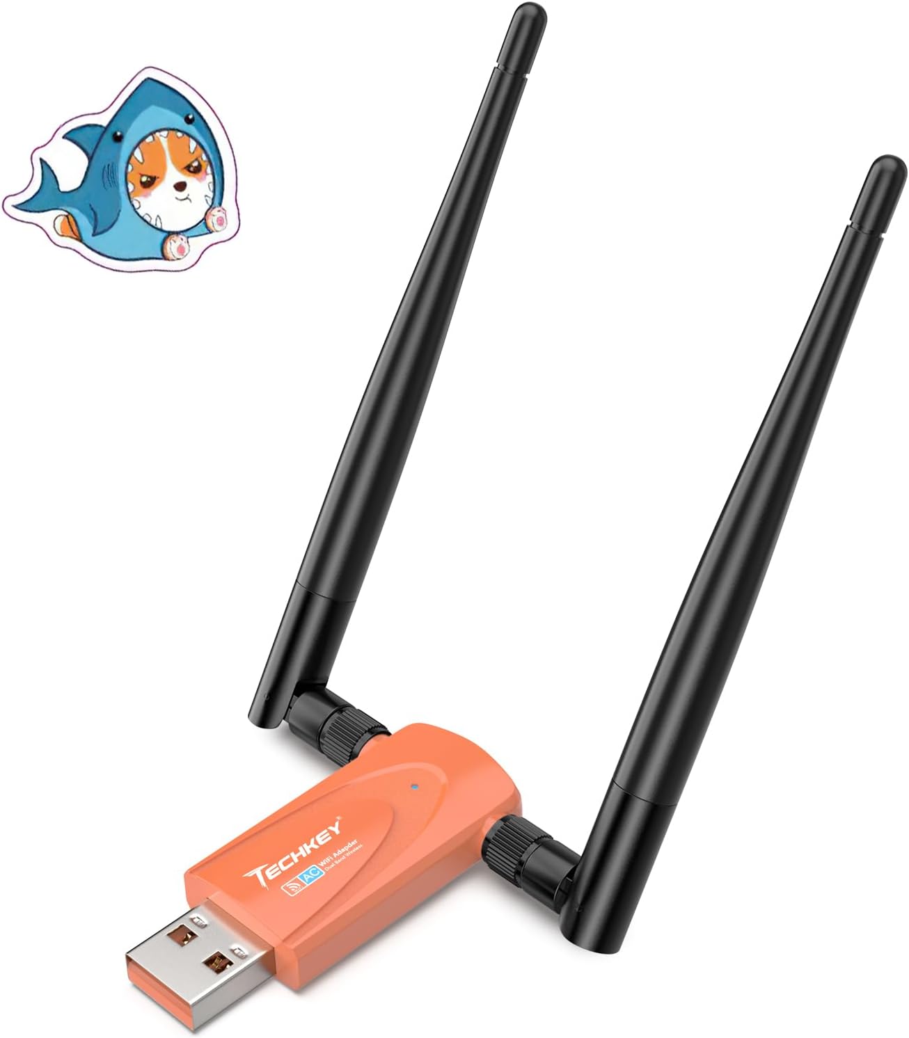 Wireless USB WiFi Adapter for Desktop PC, Techkey V28 AC1300Mbps Network Dongle with Dual Band 5dBi High Gain Antenna for Laptop Computer Compatible Windows 11/10/8.1/8/7-Sandy