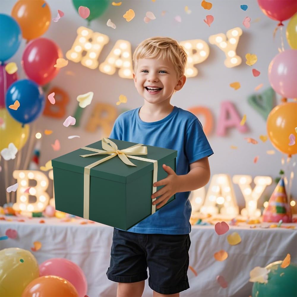 1Pcs Green Extra Large gift box with lids 16.5×13×8 Inches gift boxes for presents,Birthday Box (include Ribbon, Paper Shred Filler Gift Card & Envelopes)