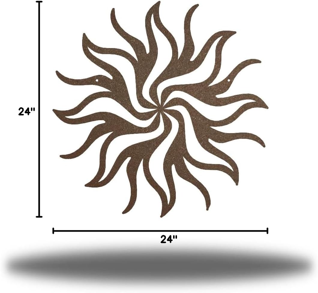 Riverside Designs Tribal Sun Metal Wall Art Steel Decor (Rust, 24" L x 24" W)