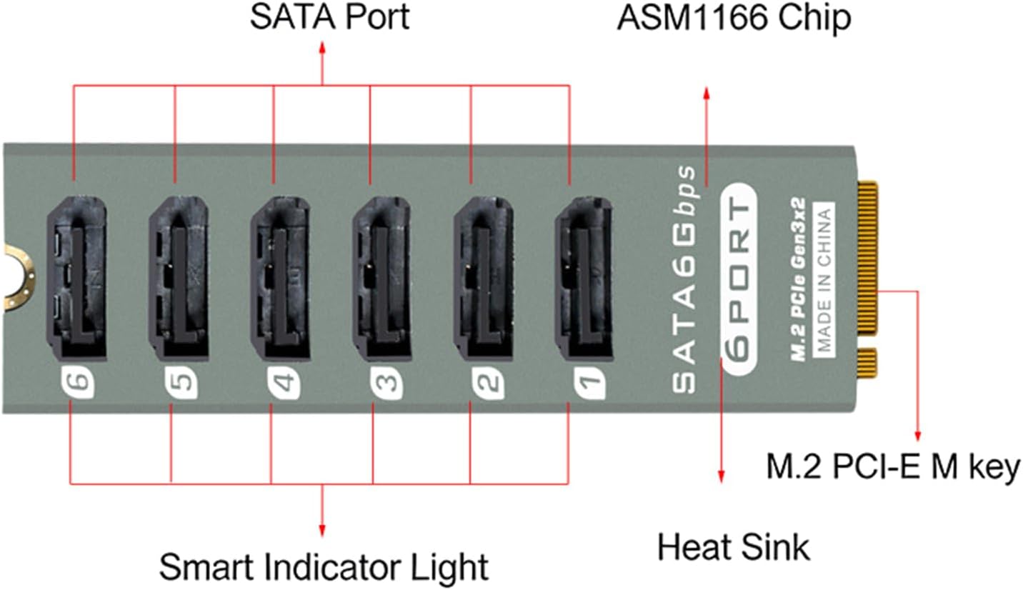 SATA6G Expansion Card with 6 Port for Fast Speed Data Transfer and Storage