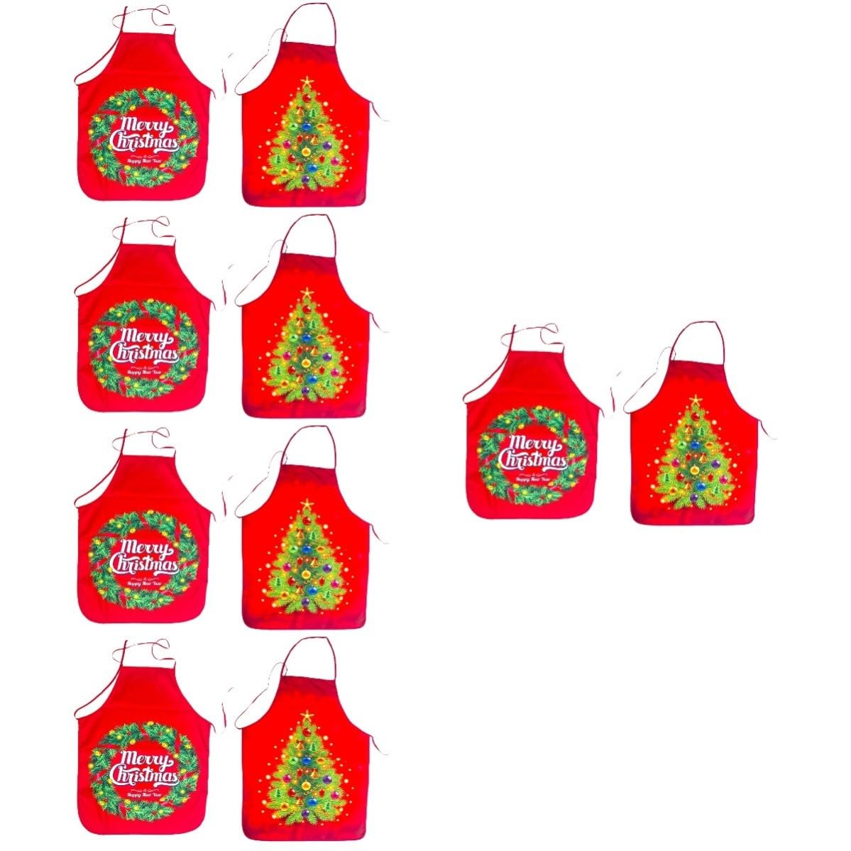 ABOOFAN 10 Pièces Tablier Cuisine Rouge de Noël pour Adultes, en Tissu Lavable en Machine, Design Créatif Sapin ou Couronne, pour Décoration Festive Cuisine