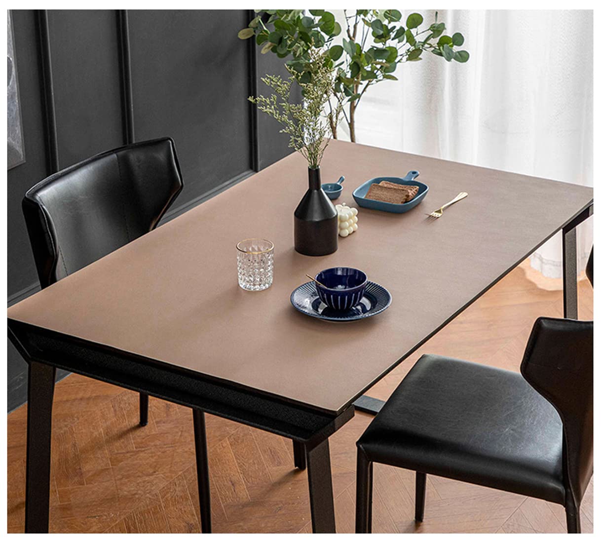 Tovaglia impermeabile in poliuretano color cachi e grigio, 60 x 150 cm, per ufficio e casa, facile da pulire, protezione della superficie del tavolo