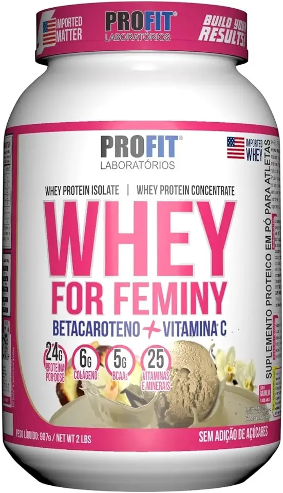 Whey Protein For Feminy 907g Pote Proteína Isolada e Concentrada Betacaroteno + Vitamina C - Profit (Pote 907g, Baunilha)