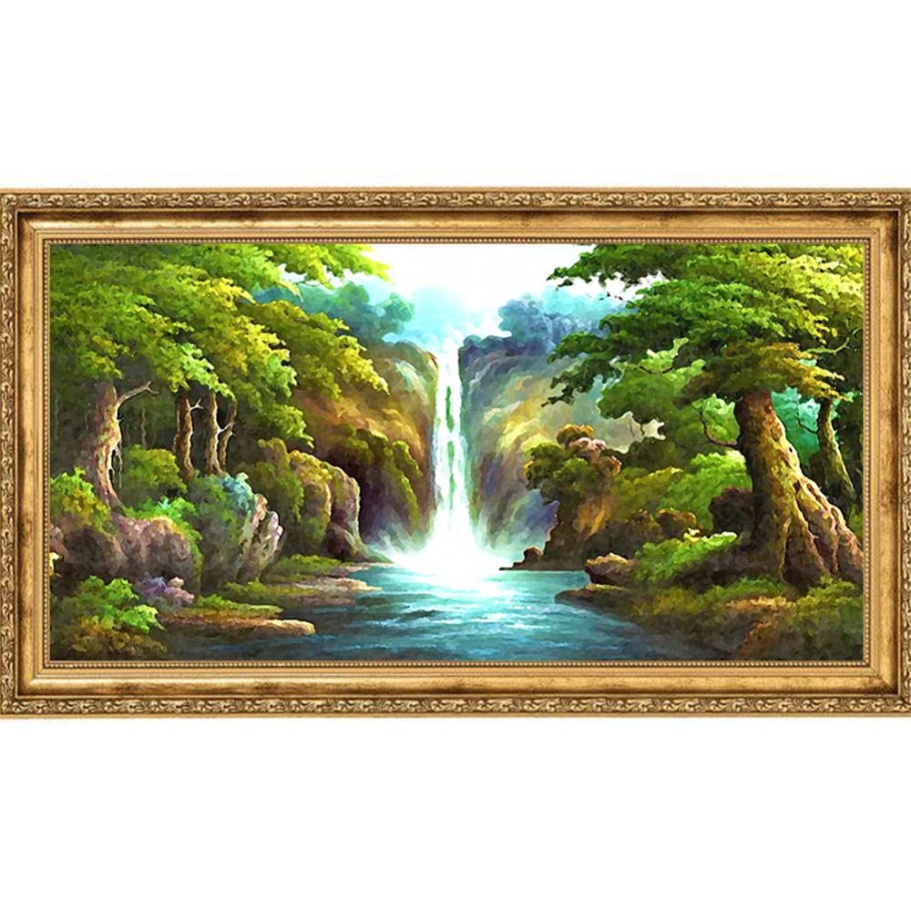 Diamond Painting Cascade Large Size 5D - Kit Broderie Diamant Rond pour Salon 70x140cm