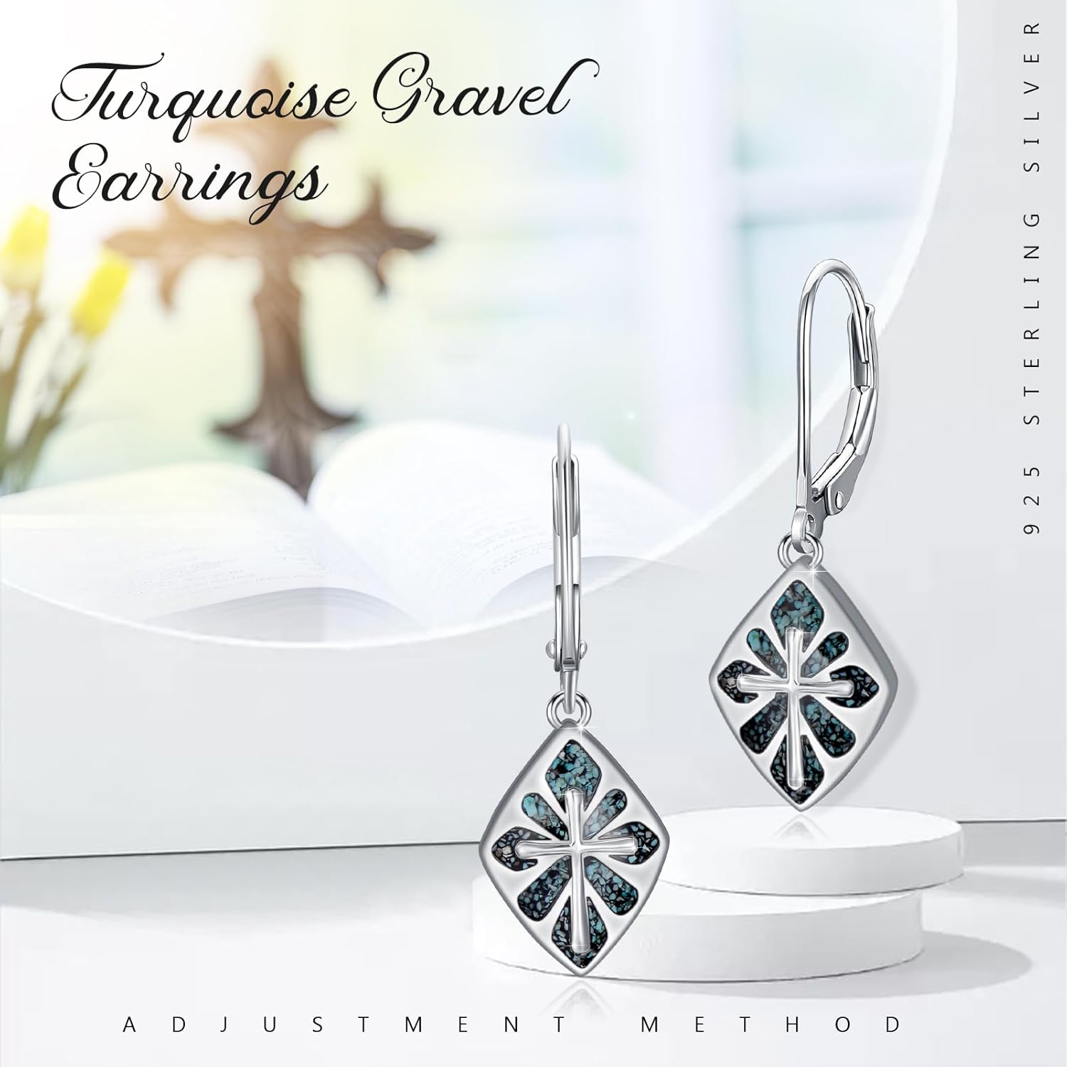Cross Earrings for Women Sterling Silver Abalone Shell Cross Dangle Earrings Lever Back Drop Earrings Religious Jewelry Gifts - Image 6
