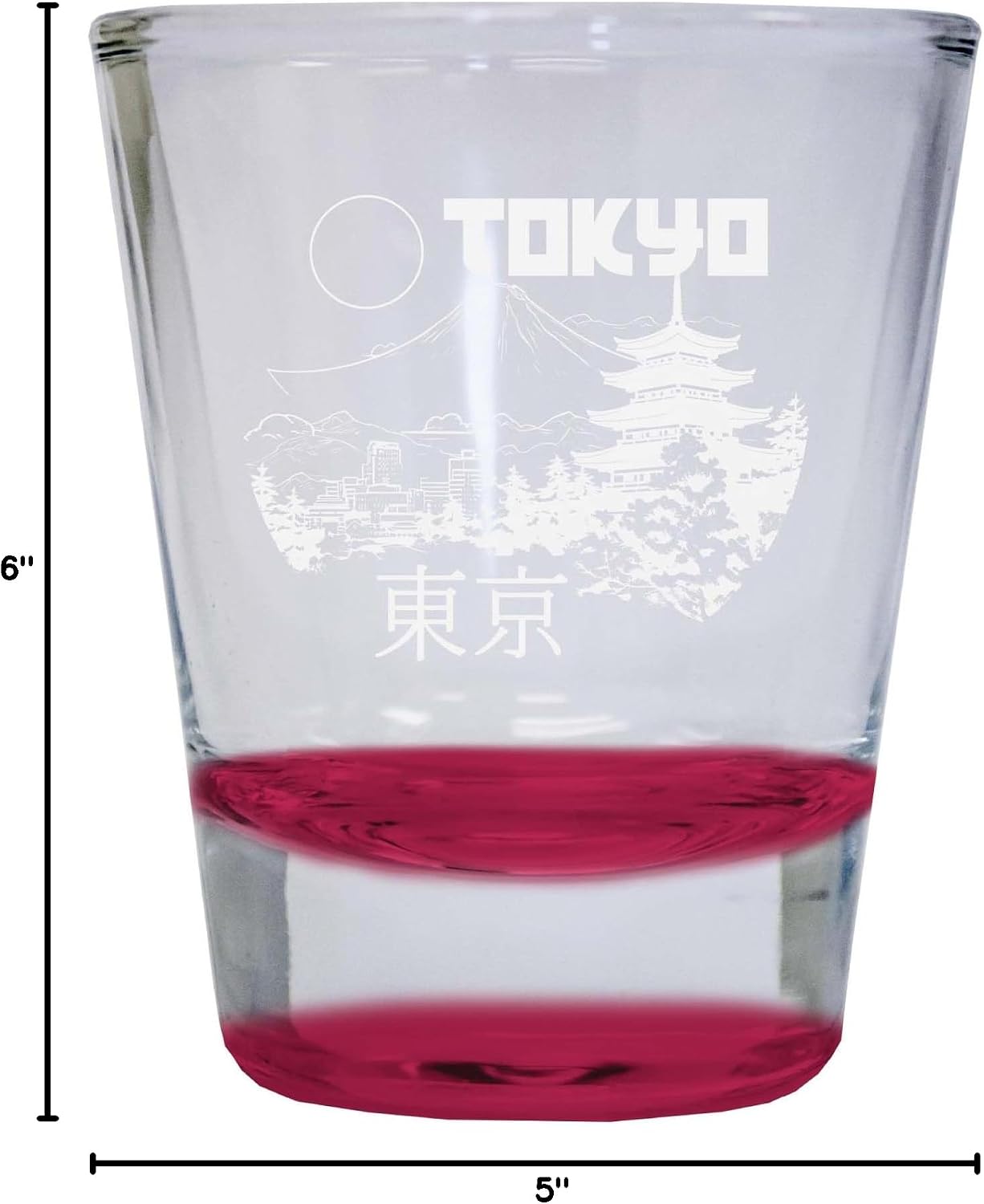 Tokyo Japan Souvenir 1.5 Ounce Engraved Shot Glass Round Red Single Unit