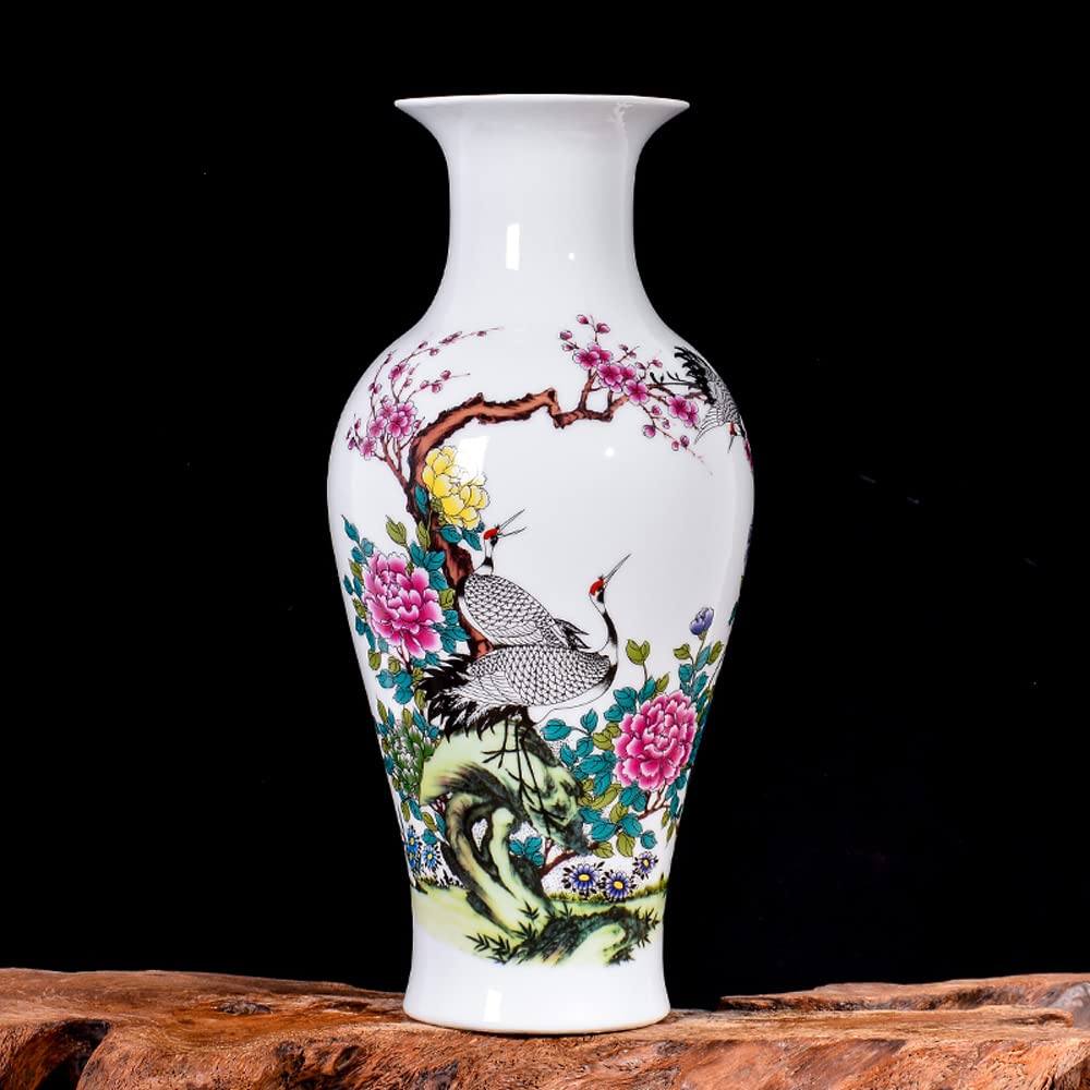 asdchZen Chinoiserie Jingdezhen Porcelain Vase Pastel Landscape Flower Arrangement Dry Flower Living Room Decoration Tv Cabinet Wine Cabinet Porch Decoration With Base,K