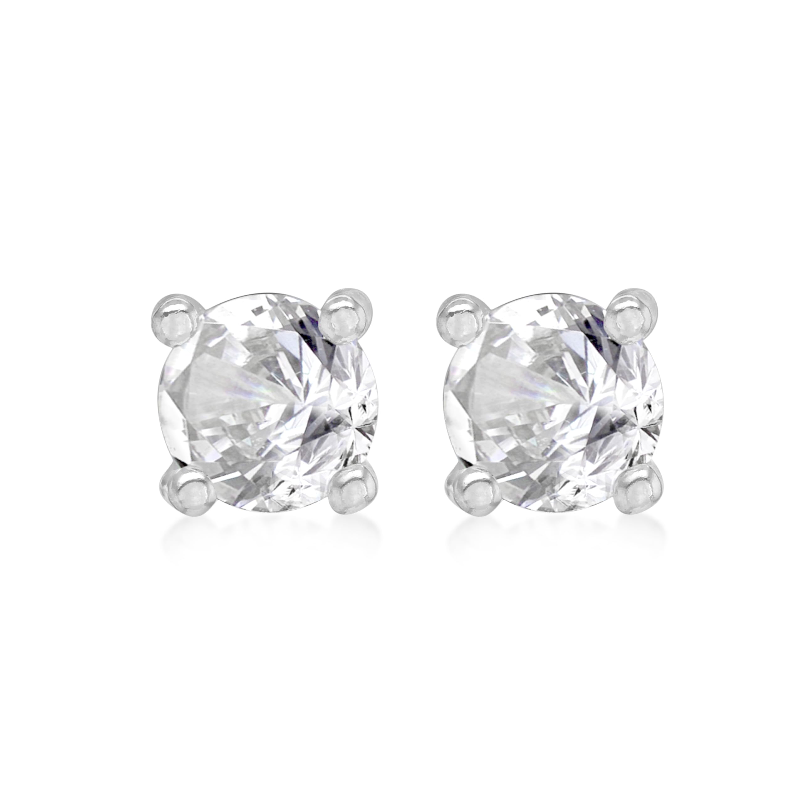 Amazon Essentials Sterling Silver Rhodium Plated White CZ April Birthstone Stud Earrings