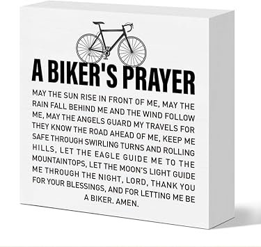 Biker Gift For Men Women, Cycling Gift for Him Men Cyclists Bike Lovers Rider Christmas Birthday Gift Biker Garage Desk Table Decor Wooden Sign, Bikers Prayer May The Angels Guard My Travels