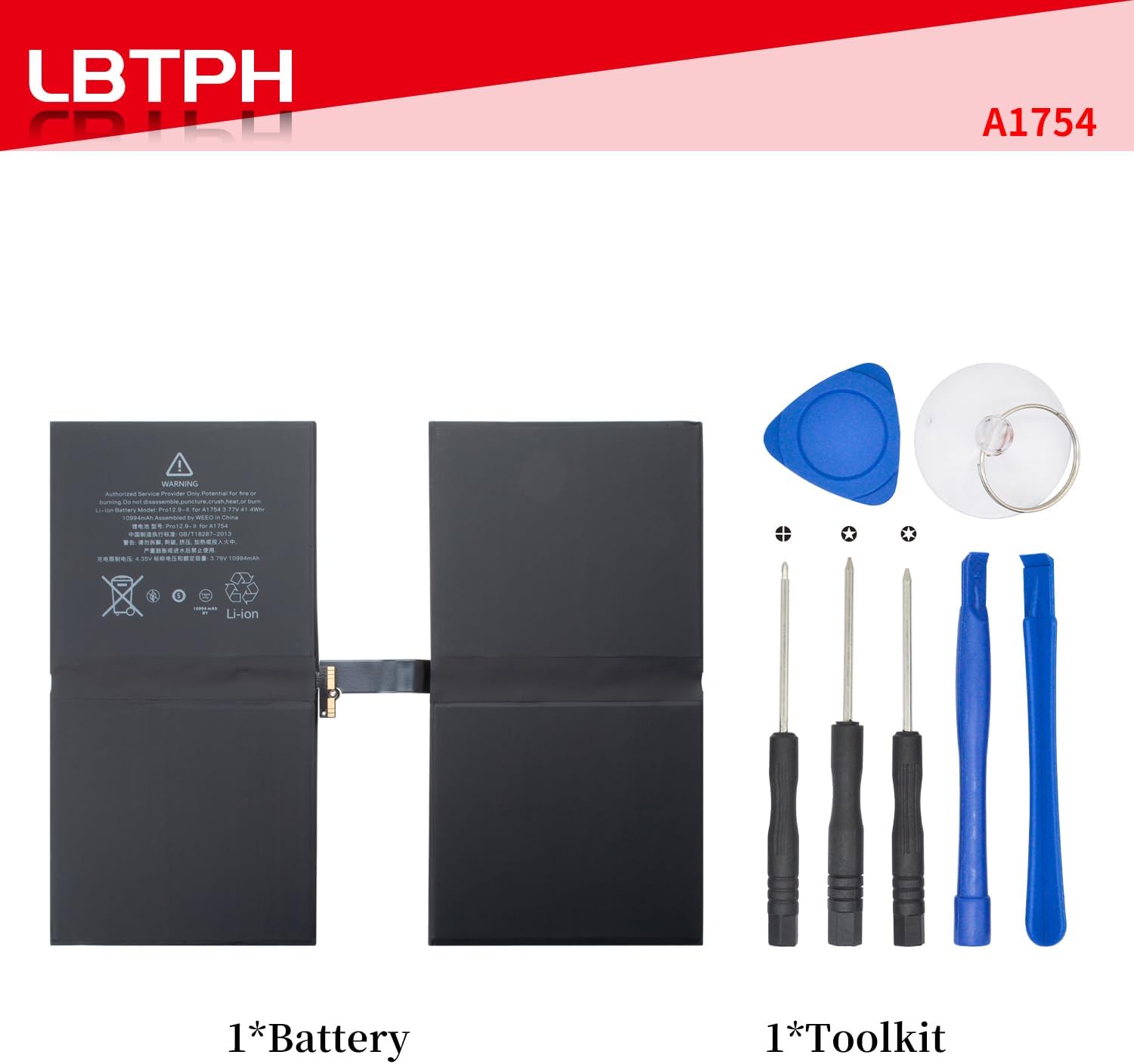 A1754 Battery Replacement Compatible for iPad Pro 12.9 2nd Gen, Battery Compatible with Apple iPad Pro 12.9 2st A1670 A1671 A1821 Series 020-01238 3.85V 41.1Wh/10994mAh