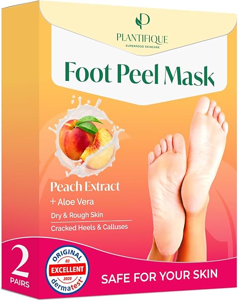 PLANTIFIQUE Maschera Piedi Esfoliante | Trattamento Calli e Duroni | Cura e Scrub Piedi | Peeling Piedi Forte | Pulizia Talloni Screpolati | Foot Peel Mask Calzini Pedicure Peel Off | Pesca 2 Paia