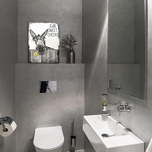 Miniatura 2 de citari Arte de pared de baño de granja, póster de burro divertido para pared, lienzo rústico impreso en blanco y negro, decoración de pared de