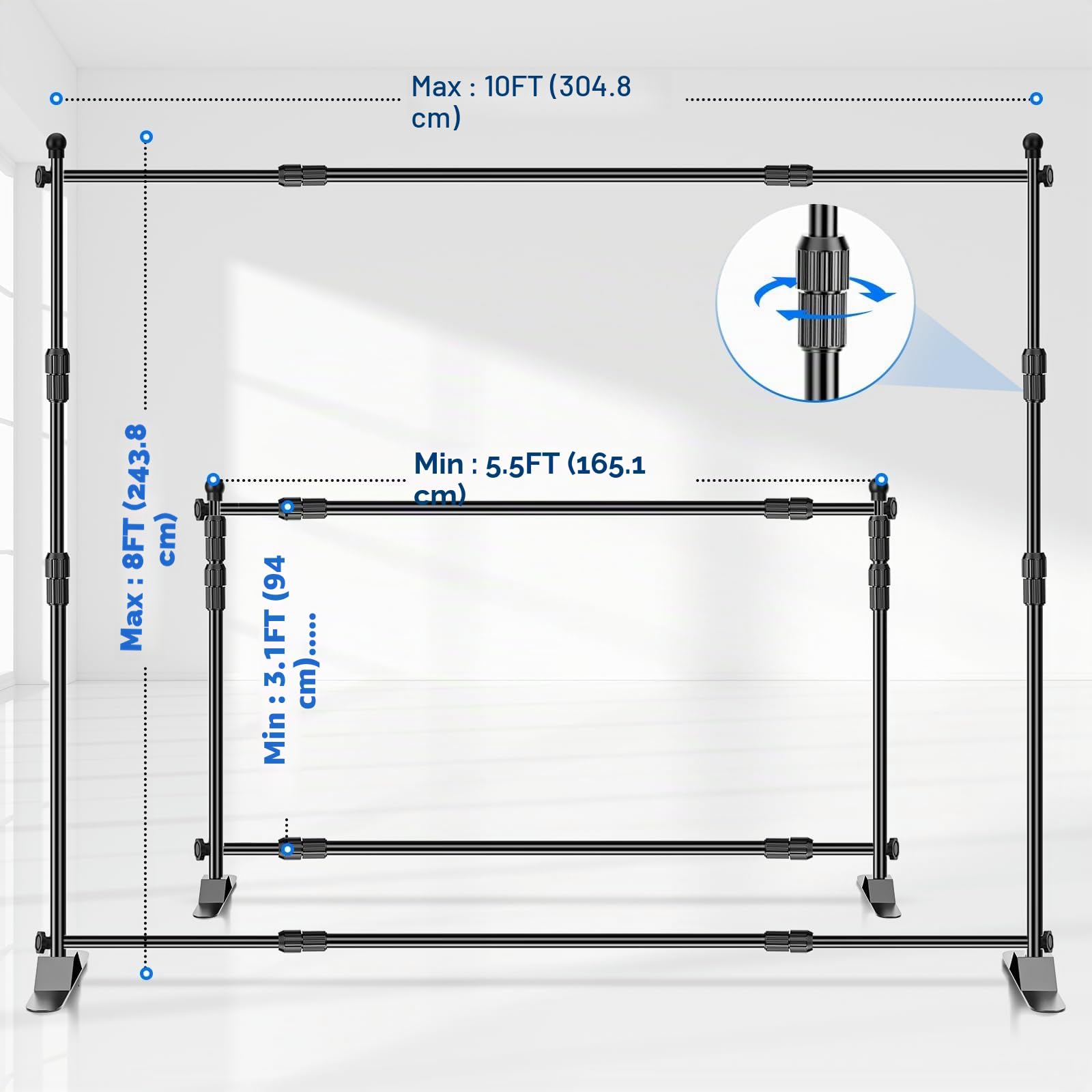 EMART Support Toile de Fond Photo 3 x 2,4 m, Banner Stand Réglable avec 2 Sacs de Sable et Paquet de Transport pour Studio, Portrait et Photographie de Produits