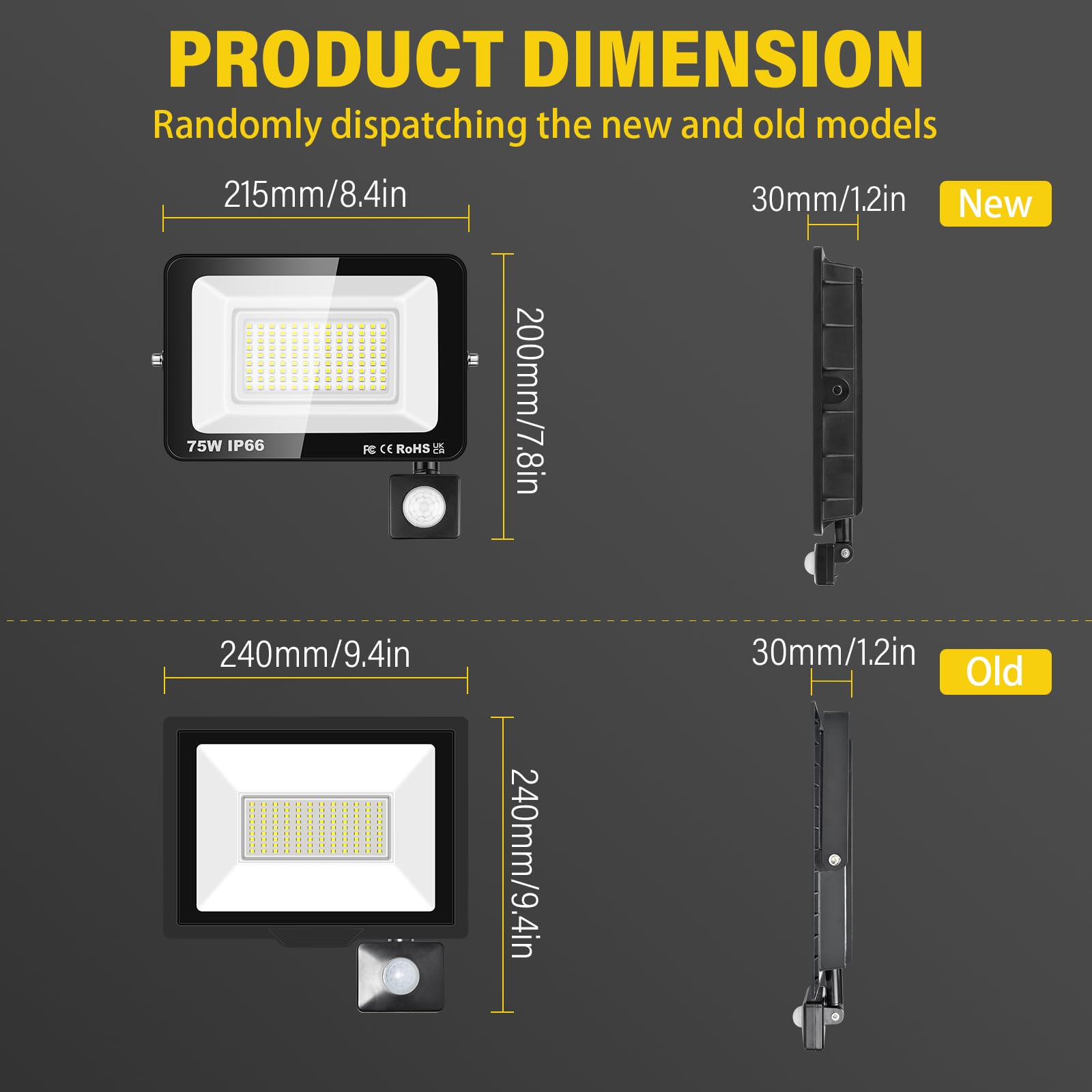 AUXTINGS 4 STücke 75W LED Strahler mit Bewegungsmelder, 7500LM 6000K Kaltweiß LED Fluter Außenleuchte, IP66 Wasserdicht Scheinwerfer Licht Wandleuchte für Garten Garage Sportplatz Hinterhof