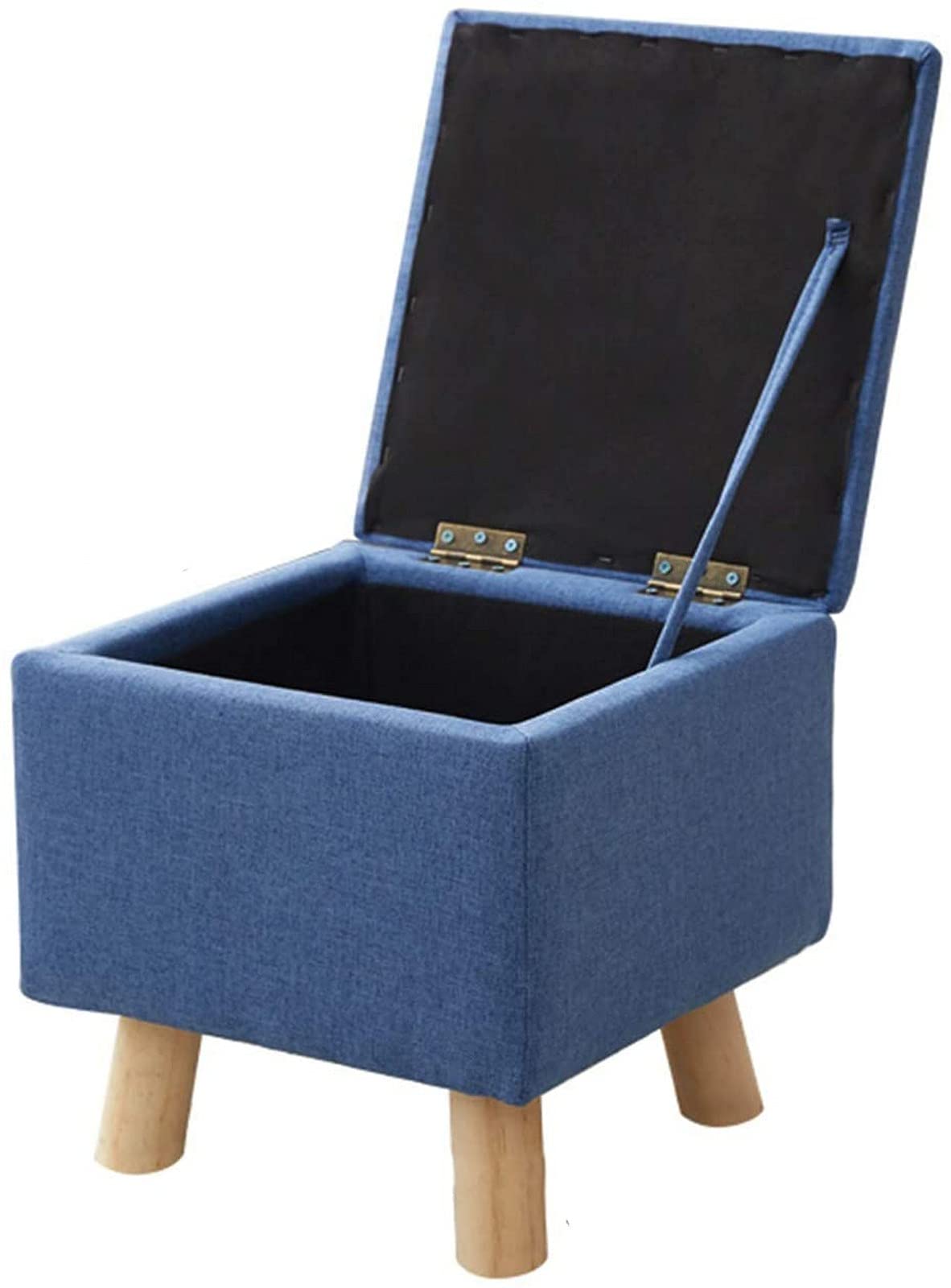 Tabouret de Rangement Rembourré en Tissu Coffre Cubique Bleu