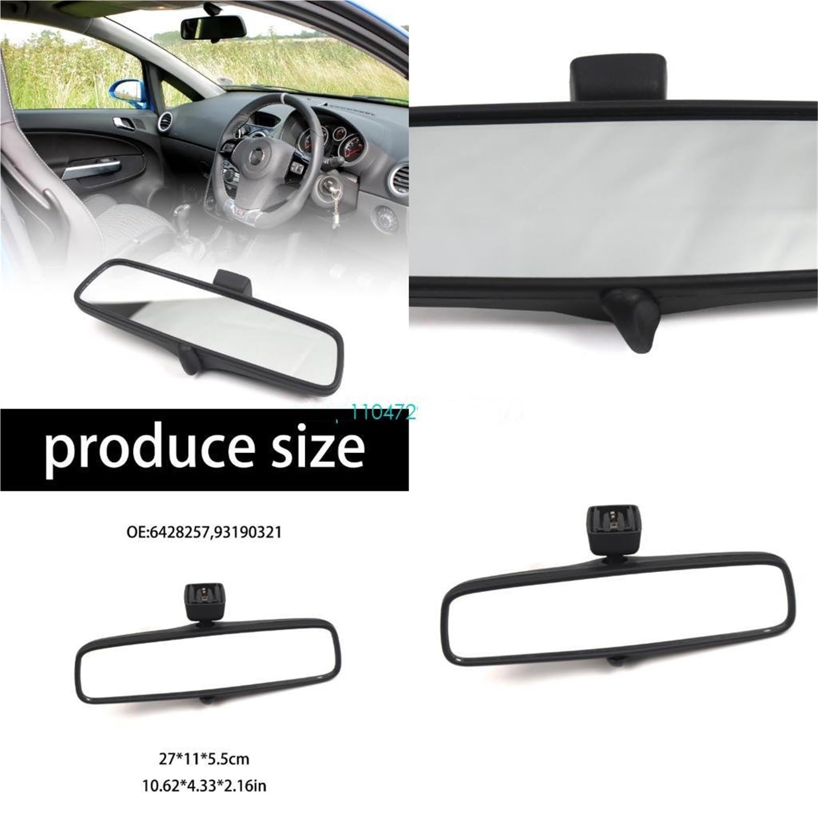 Rétroviseur intérieur Miroir Intérieur Remplacement Pour Vauxhall D8KE 6428257 93190321 En Plastique À Gradation Manuelle Accessoires Véhicule Voiture Miroir intérieur Voitures