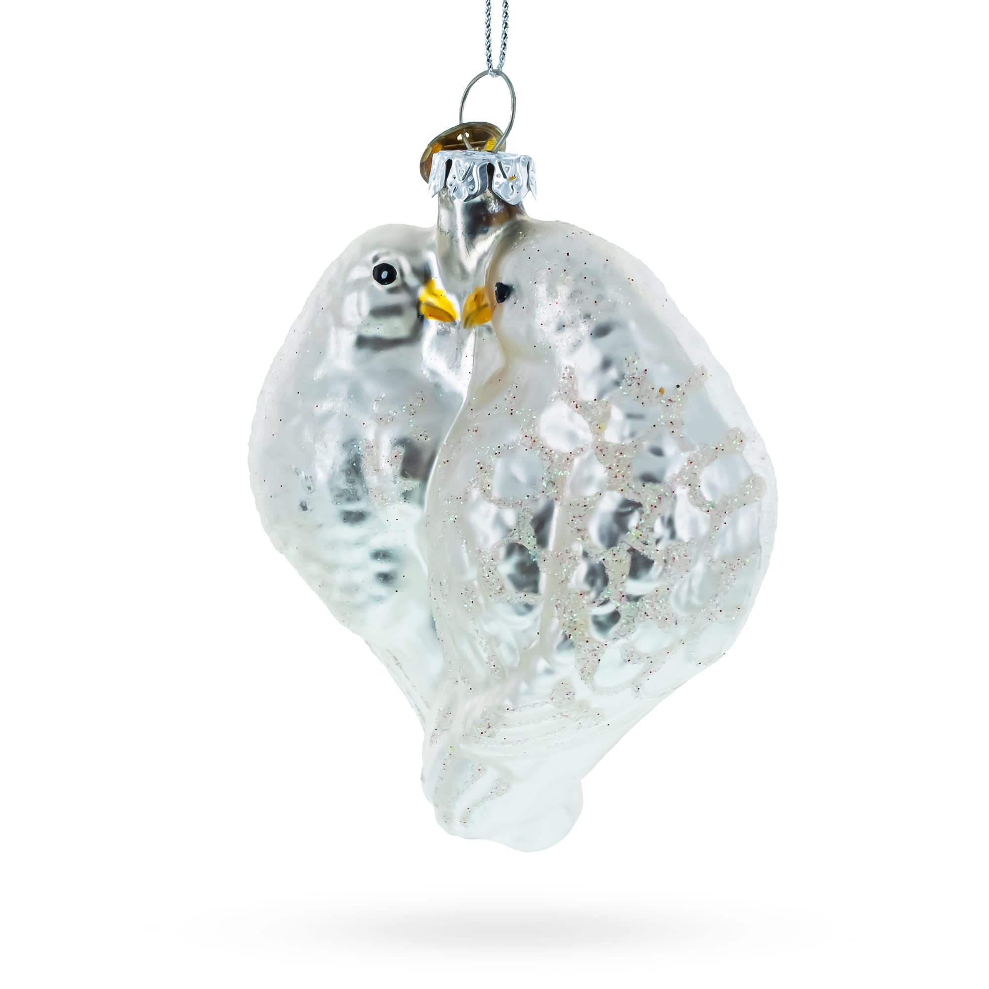 Romantic Two Doves in Heart Blown Glass Christmas Ornament