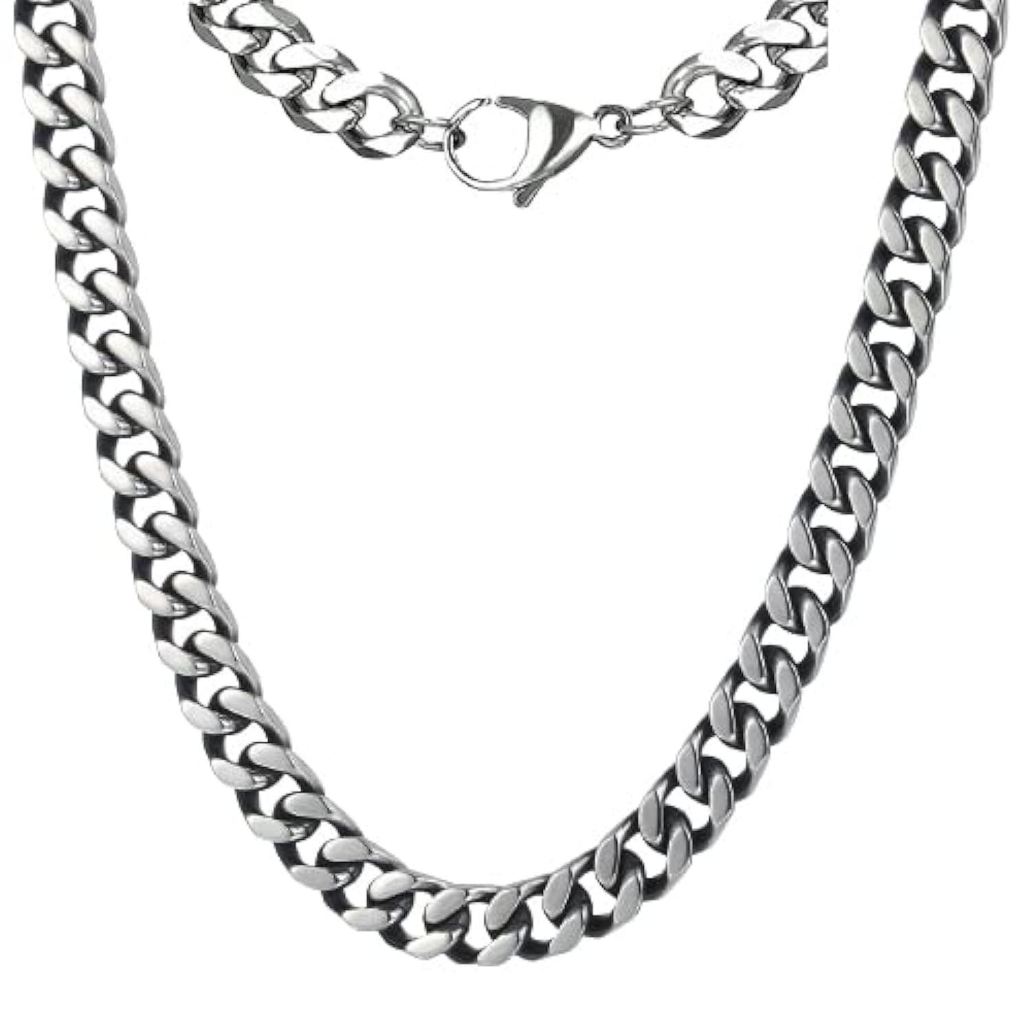 4mm CURB Mens Necklace Silver Chain Cuban - Stainless Steel Jewellery - Neck Link Chains for Men Man Women Boys Kids - 18" 20" 22" 24" 26"