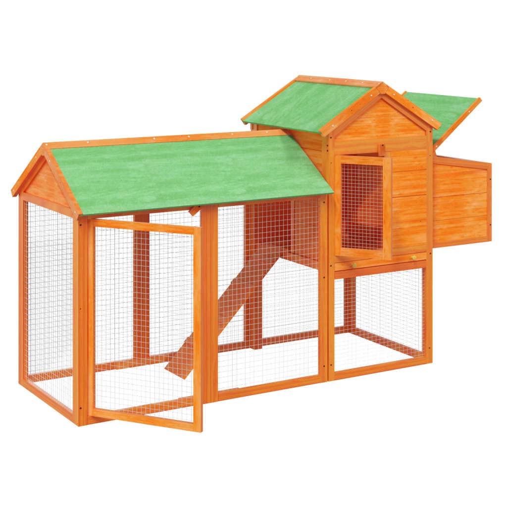 Gallinero Todo en Uno Marrón 193x65x117 cm de Madera maciza de pino con recinto, pajarera, Zona de descanso y Rampa de acceso, vallas de malla transpirables y techo resistente al agua