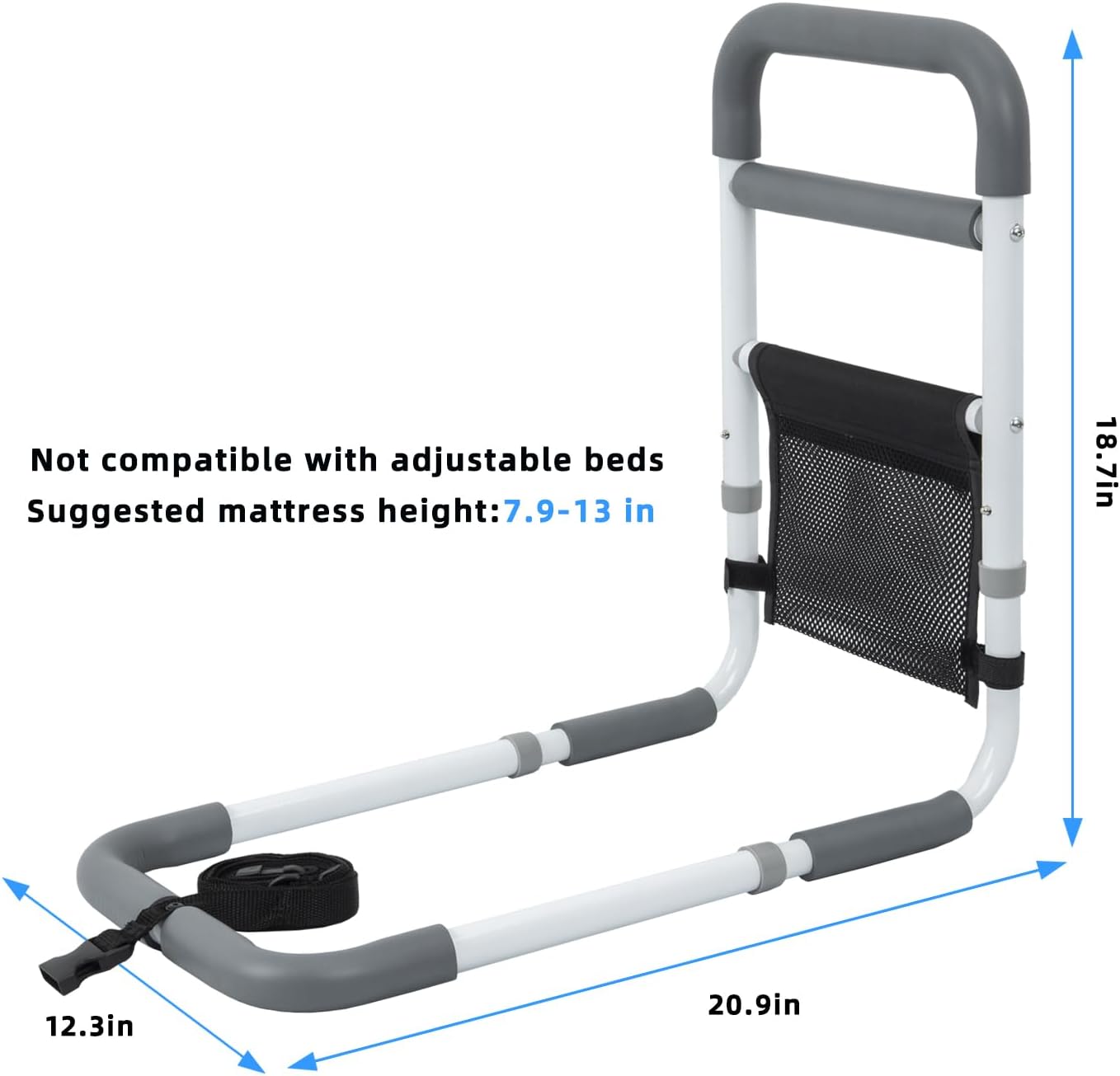 Bed Rails for Elderly Adults - 350LBS Heavy Duty Bed Assist Rail with Non-Slip Bedside Handle, Fall Prevention Safety Cane with Storage Pocket for Seniors, Fits King/Queen/Full/Twin Beds
