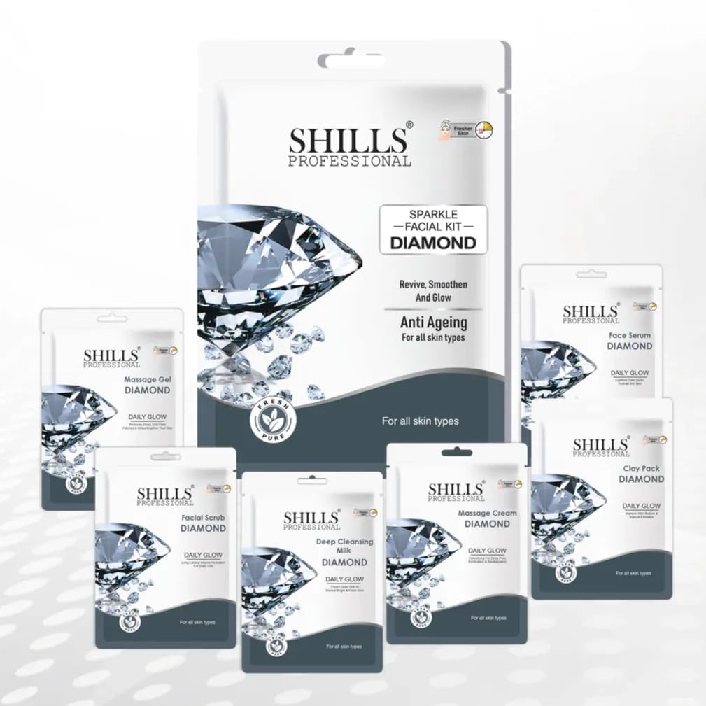 PRATHNA CREATION Shills Professional Diamond Facial Kit for Glowing & Radiant Skin | 6-Step Deep Cleansing, Brightening & Anti-Aging Kit | Pore Tightening, Oil Control & Skin Rejuvenation for Women & Men | Home Spa Facial 4