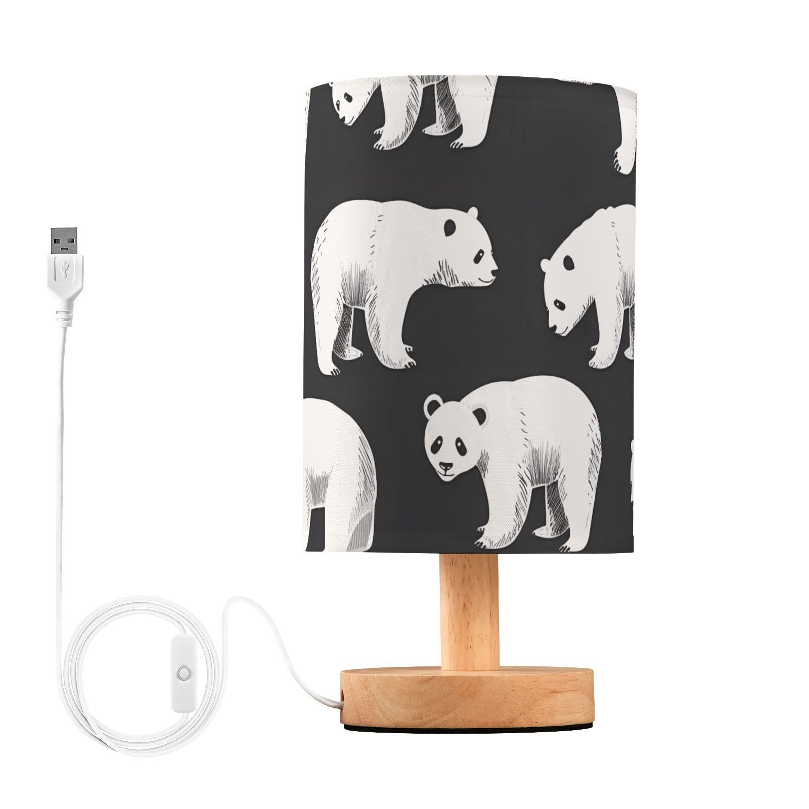 Mnsruu Bedside Table Lamp Polar Bear Bedside Lamps LED Light Desk Lamp Fabric Shade Small Lamp for Bedroom Living Room (Bulb Included)