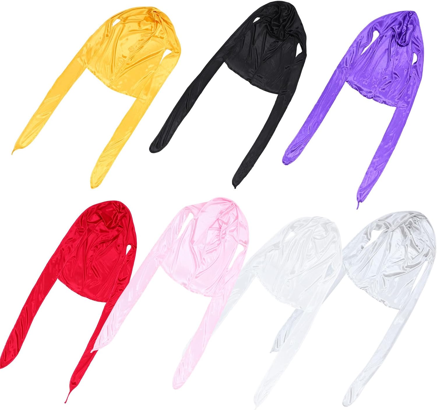 SUPVOX 7pcs Silk Durag Long Tail Headscarf for Men and Women, Lightweight Wide Strap Silky Durags Easy to Wear for Natural Hair Protection and Fashion