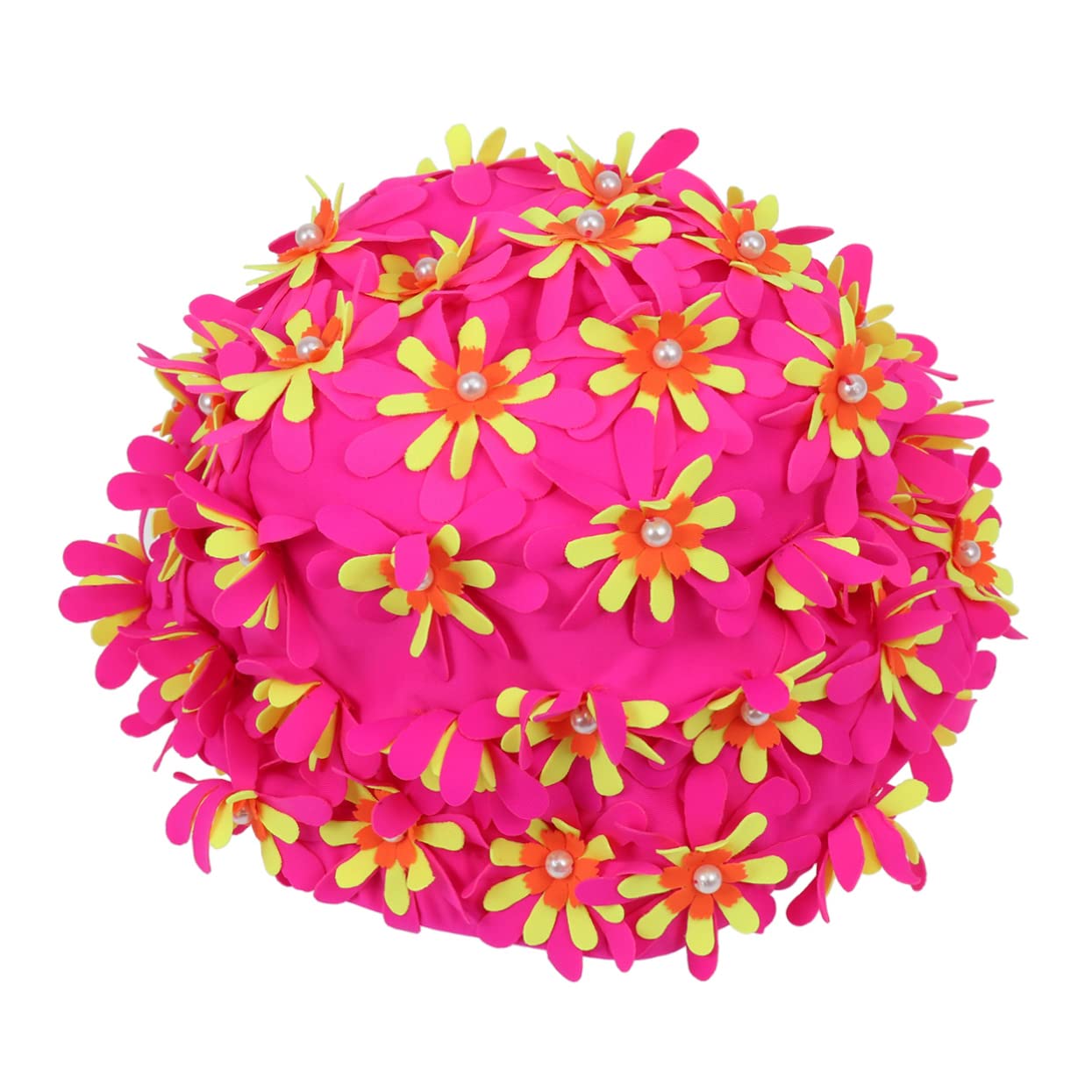 BESPORTBLE Retro Floral Swim Cap for Women, Elastic Fabric Bathing Cap with 3D Flower Petals, Vintage Swimming Hat for Long Hair, Aqua Aerobics, Pool, Lake and Beach, Pink