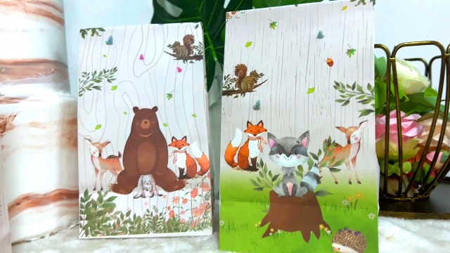 JeVenis Set 24 Sacchetti Regalo Per Bomboniere Animali Del Bosco, Con Topper Per Cupcake E Adesivi, Per Feste A Tema