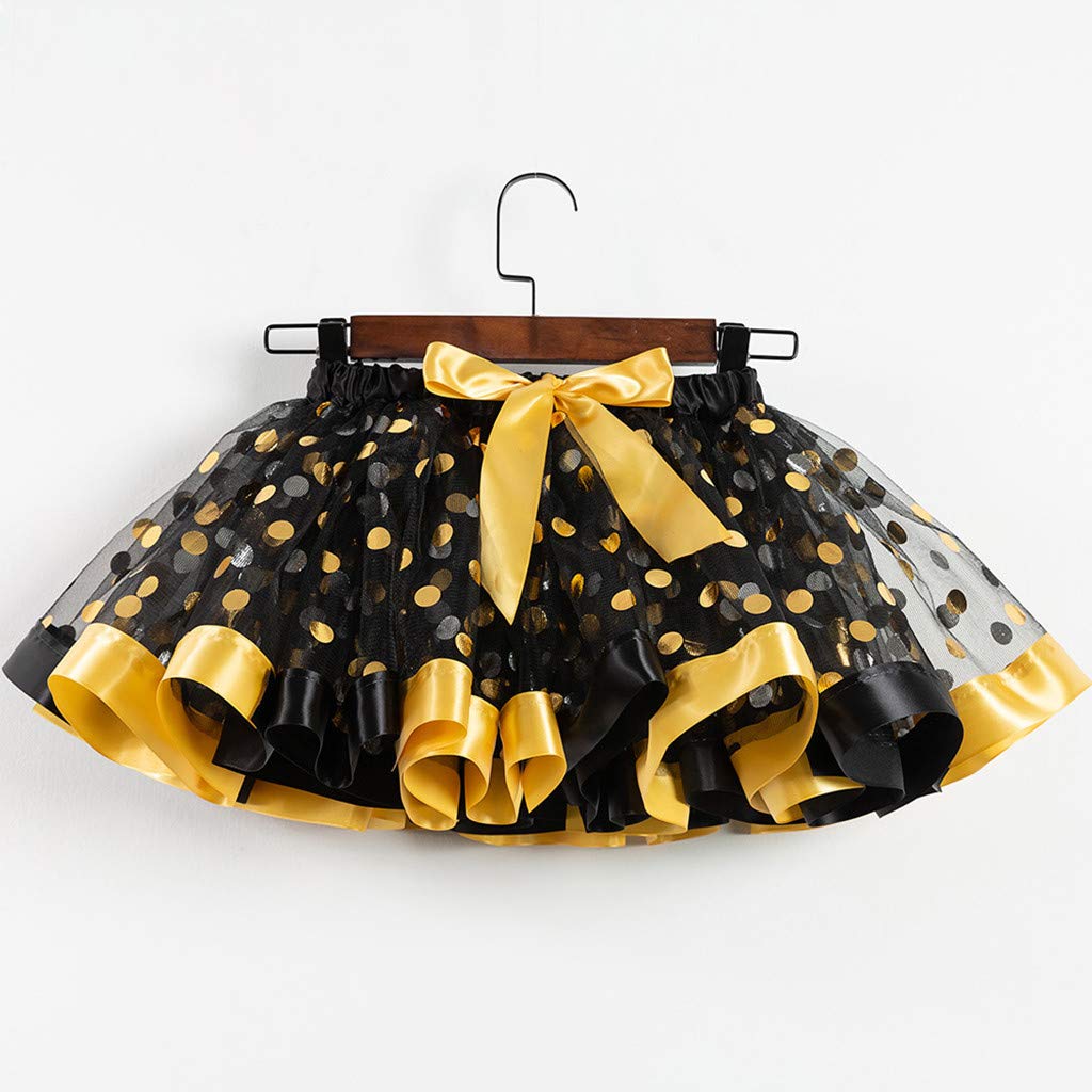 Toddler Baby Girls Layered Tutu Skirt Girls Polka Dots Tulle Tutus Soft Skirts Ballet Dance Skirt (Black, 5-8 Years)