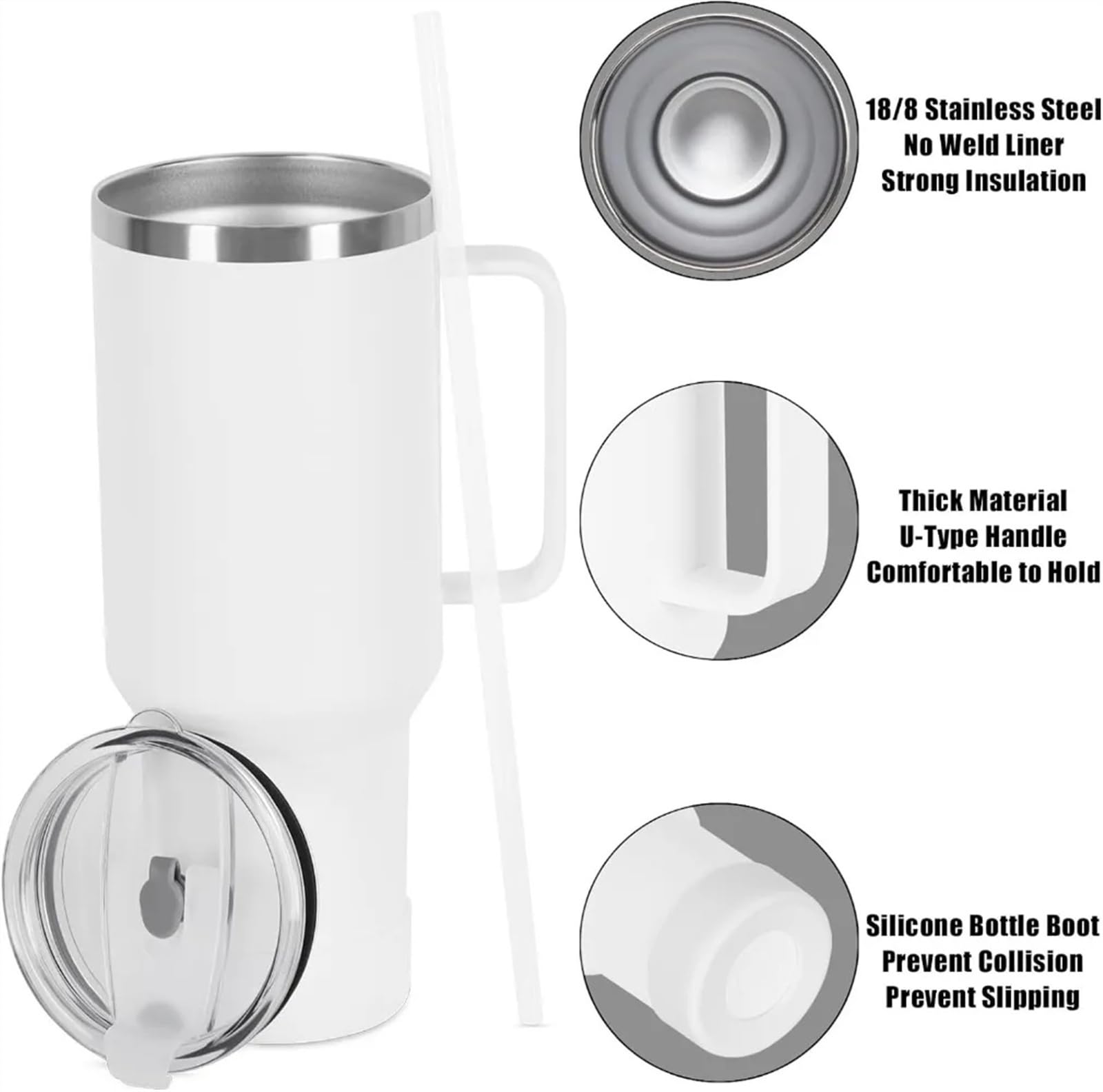 Skday Taza pajita para coche,Taza con pajita y asa (4 piezas) 40 oz con asa y pajita, taza aislada al vacío de doble pared de acero inoxidable, taza de viaje de 40 OZ a granel