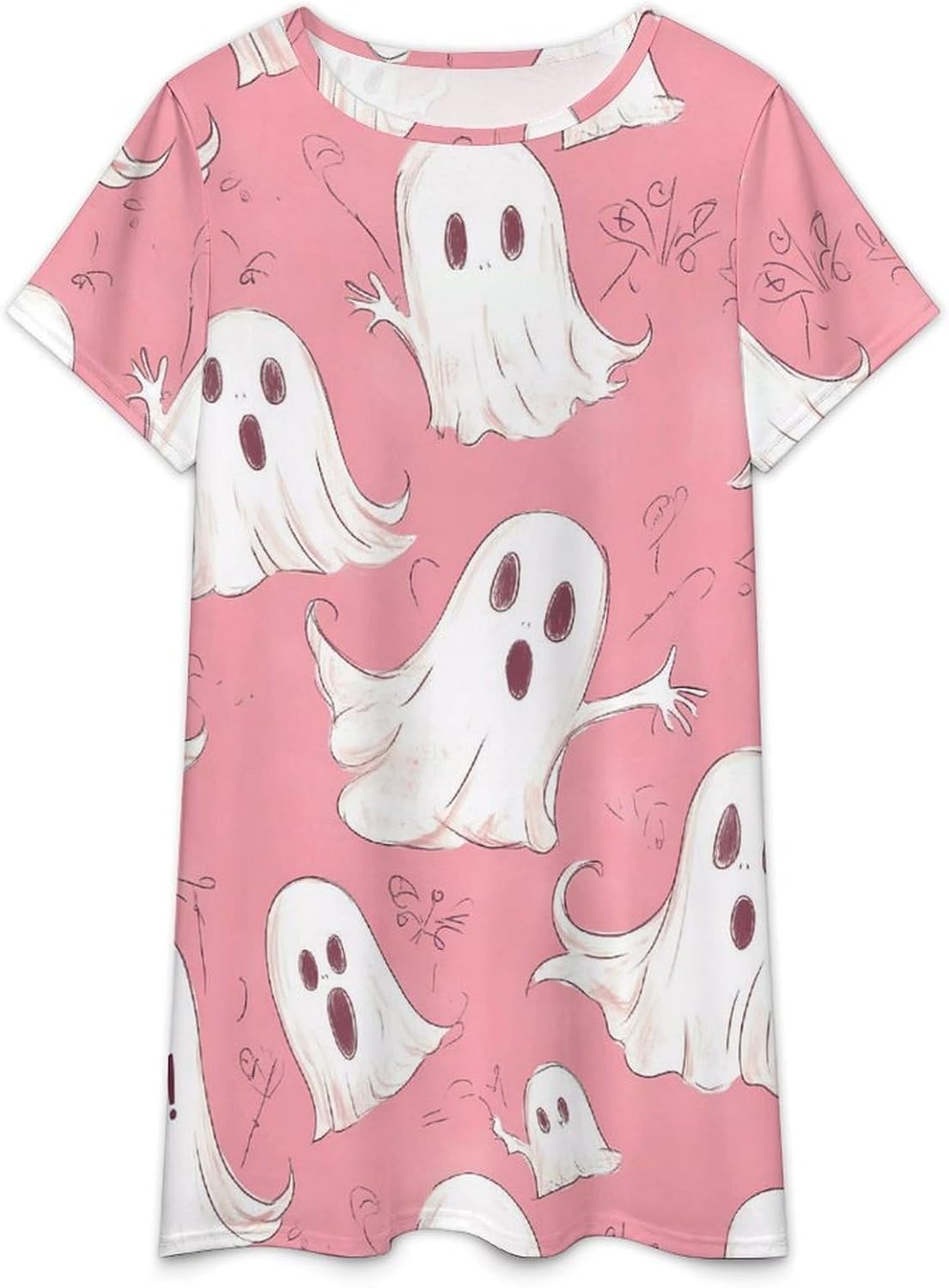 Halloween Cute Ghost Womens Nightgown Short Sleeve Sleepshirts Loungewear