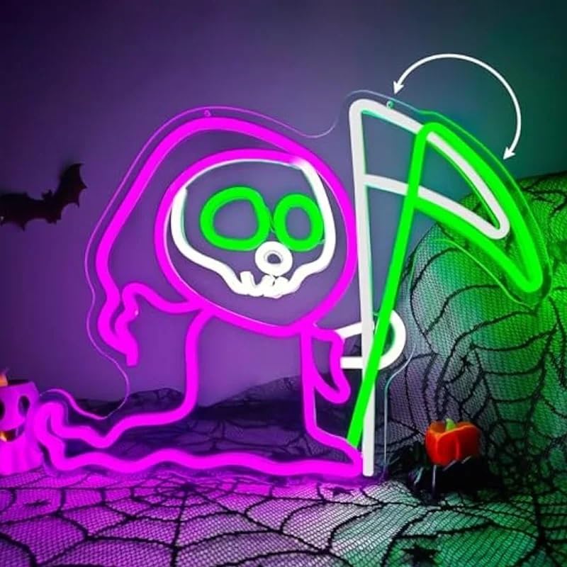 Décoration murale LED Halloween : panneau lumineux fantôme Faucheuse à haute luminosité